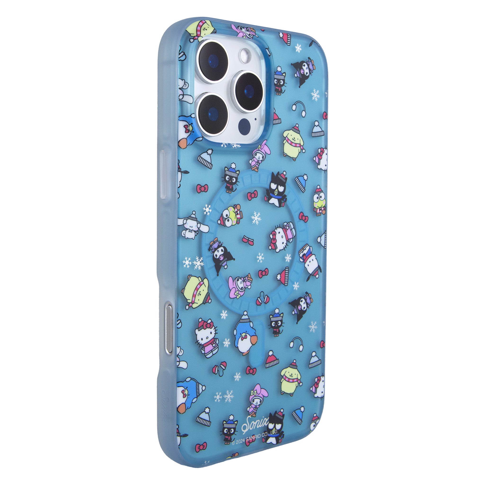 Side angle of Hello Kitty case demonstrating scratch resistance.