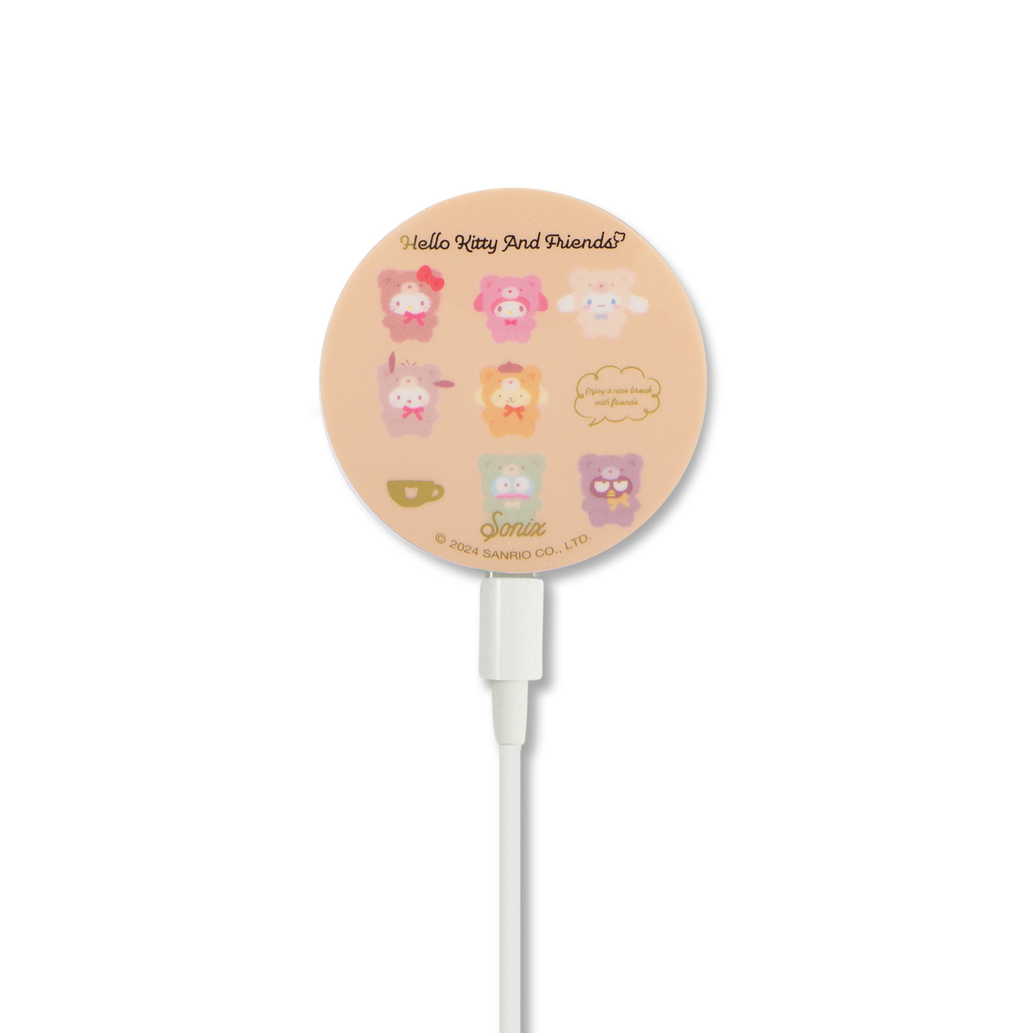 MagLink magnetic wireless charger featuring Sanrio characters on a modern workspace