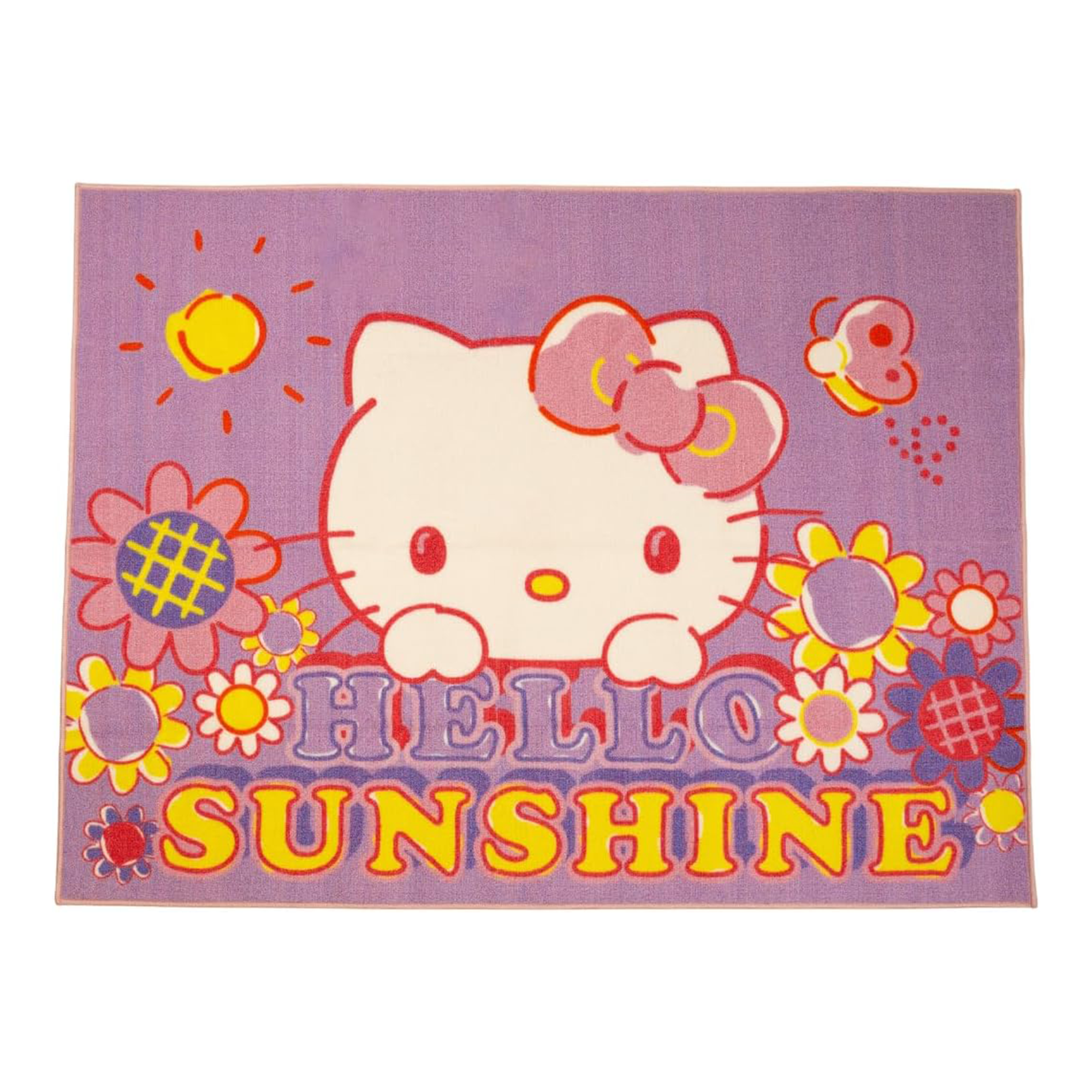 Hello Kitty flower bed rug on a colorful playroom floor.