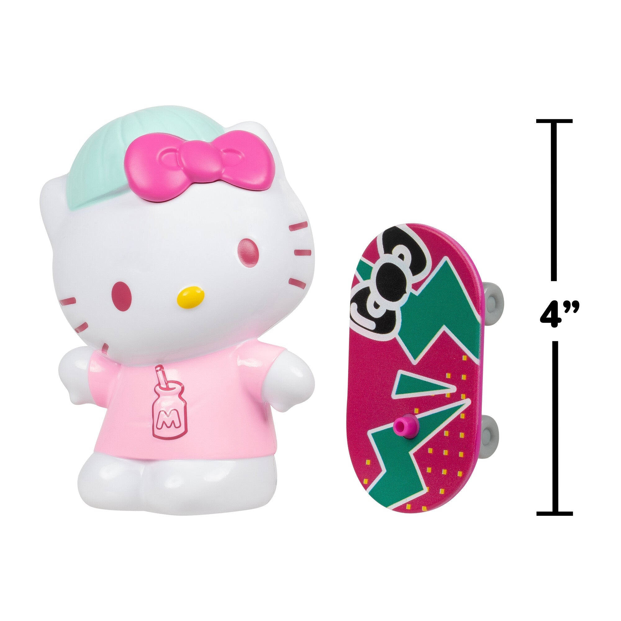 Kuromi and My Melody 4" figures with skateboard accessories, side view