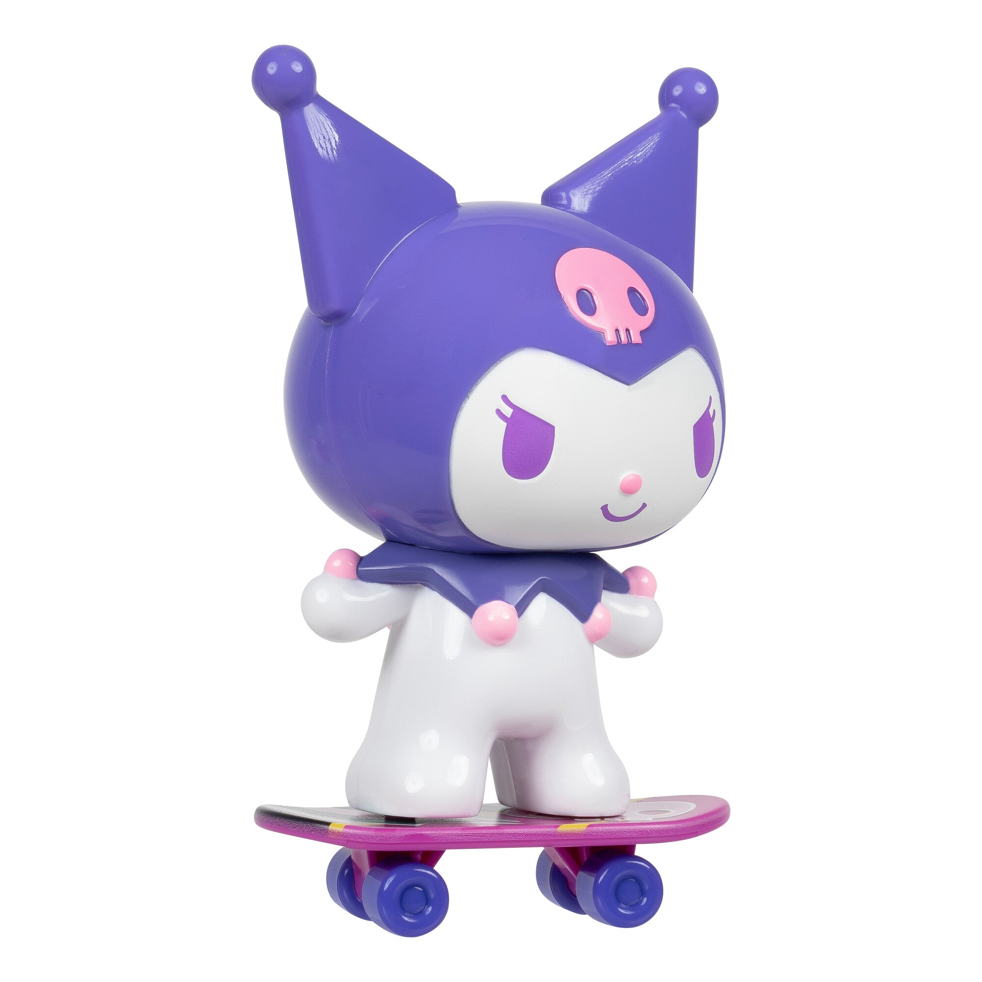 Cinnamoroll, Pompompurin, and Keroppi 4" figures with skateboard accessories, back view