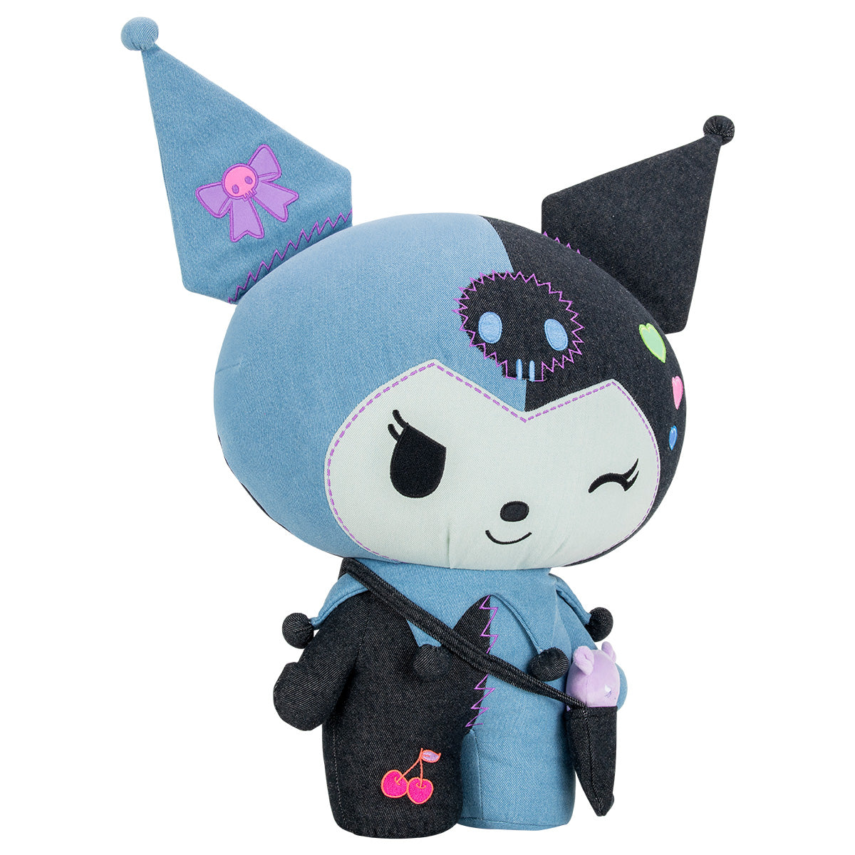 Kuromi plush toy displayed alongside other Sanrio merchandise for size comparison