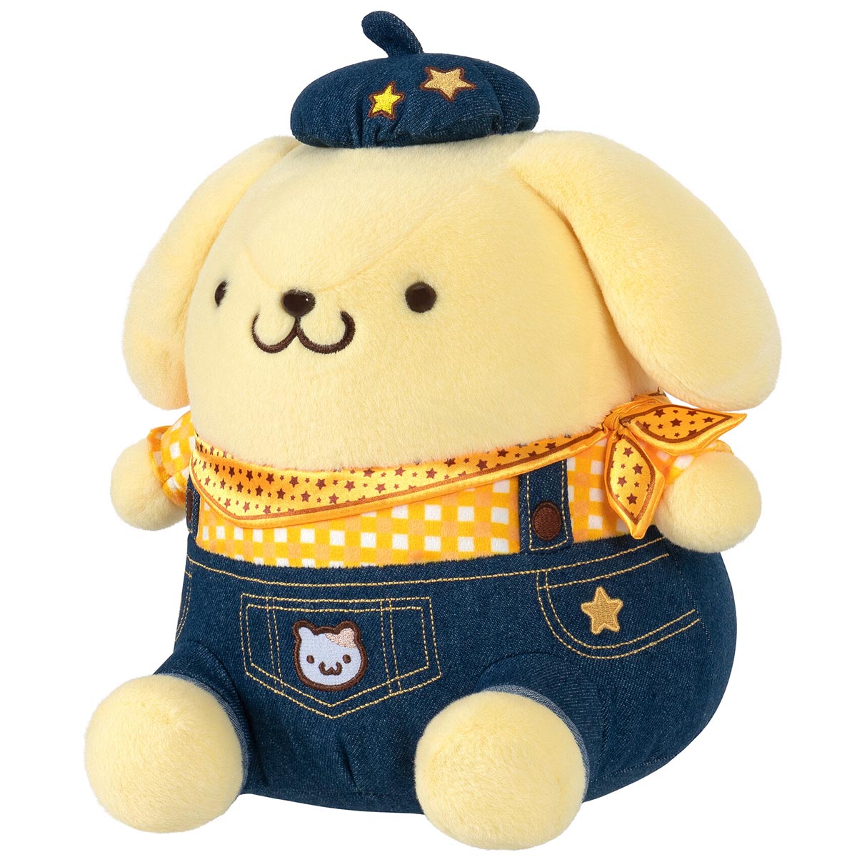 Pompompurin plush displayed alongside other Sanrio mocha plush collectibles
