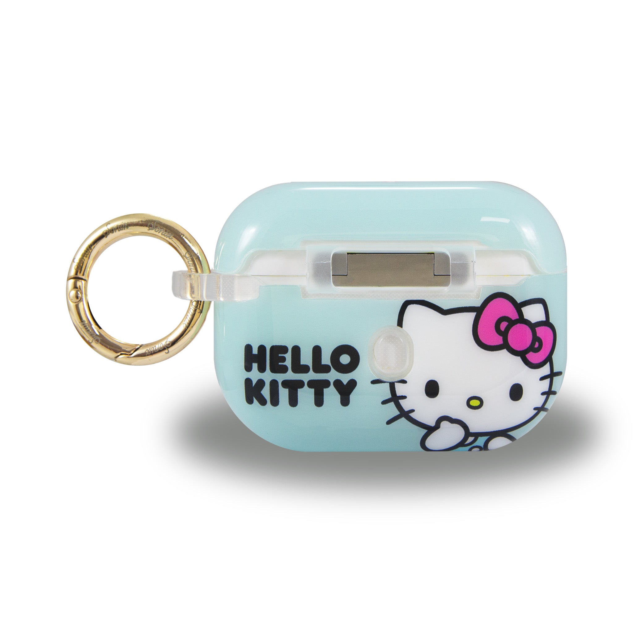 Close-up of Hello Kitty AirPods Pro case showing pastel design