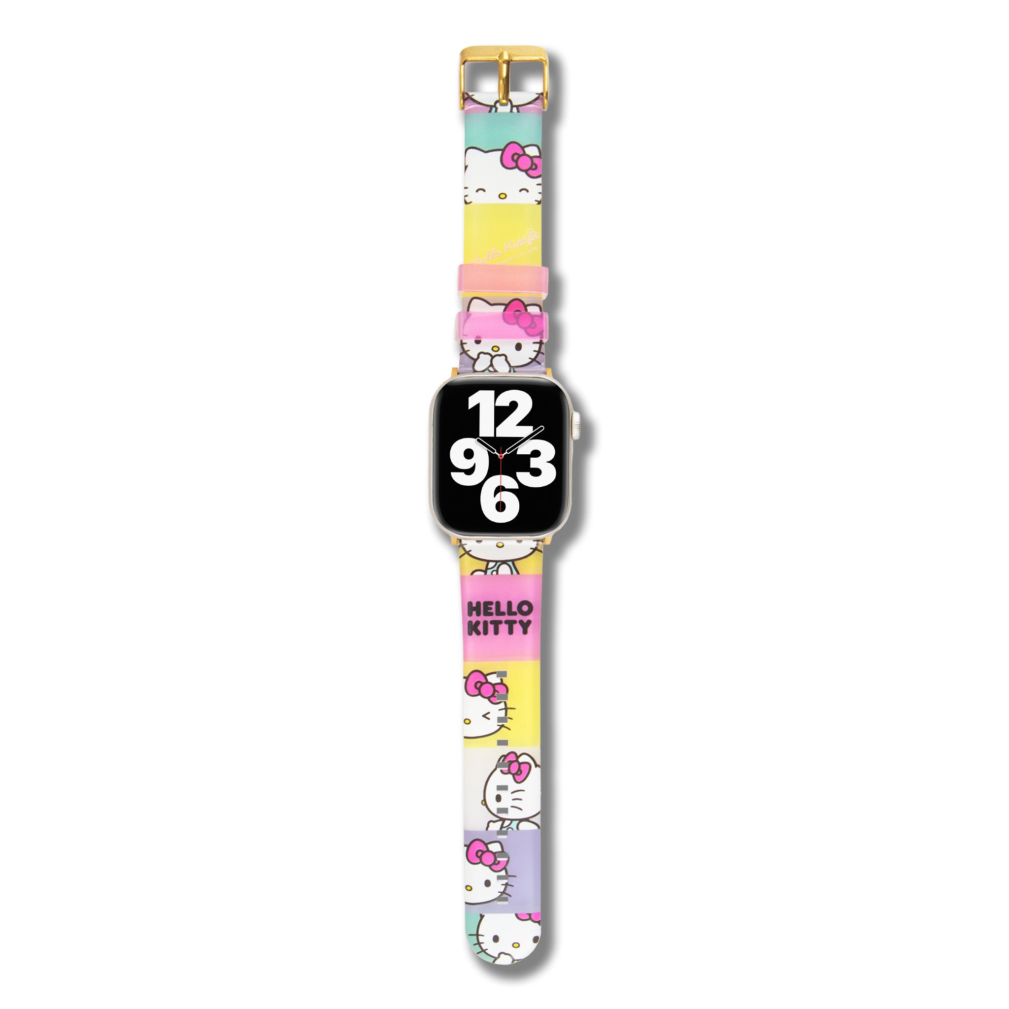Close-up of the Hello Kitty Apple Watch Band showcasing the pastel grid design.