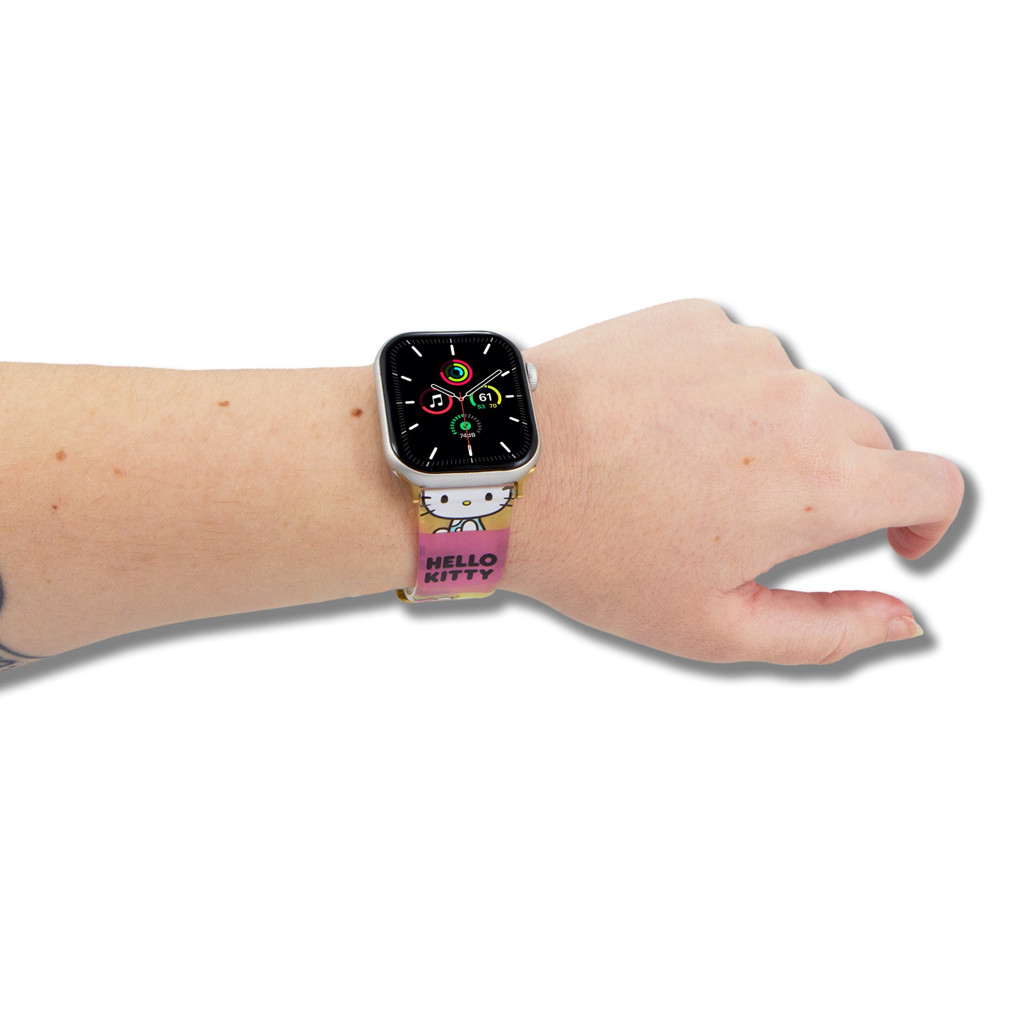 Hello Kitty x Sonix Apple Watch Strap worn by a stylish user.