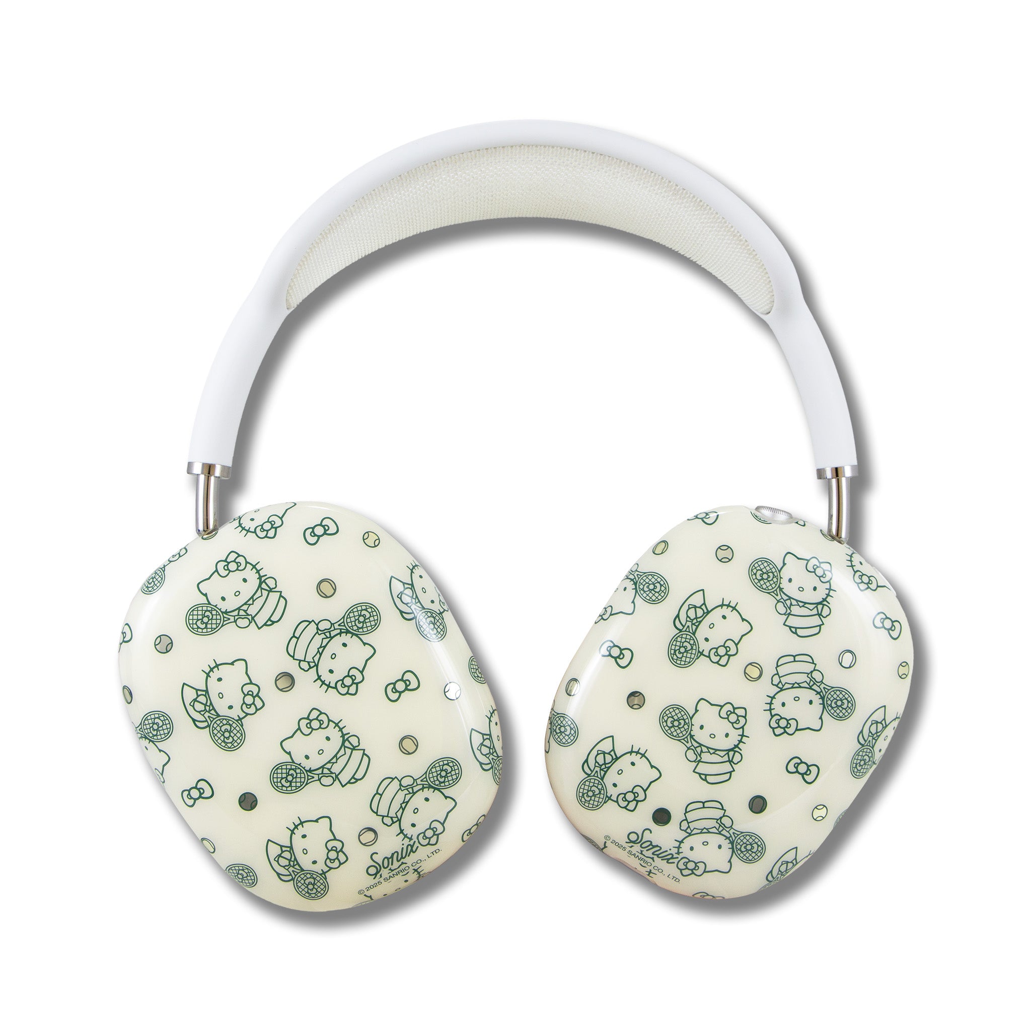 Front view of the Hello Kitty Tennis Club AirPods Max cover with playful design