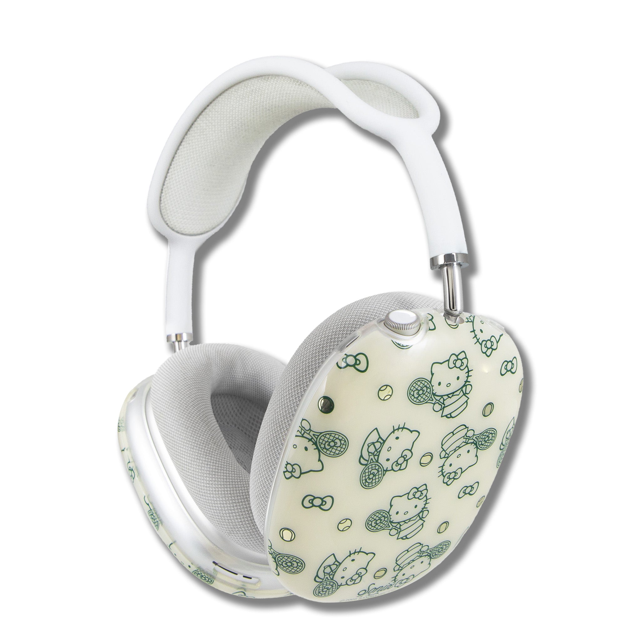 Close-up of Hello Kitty tennis racket design on AirPods Max case