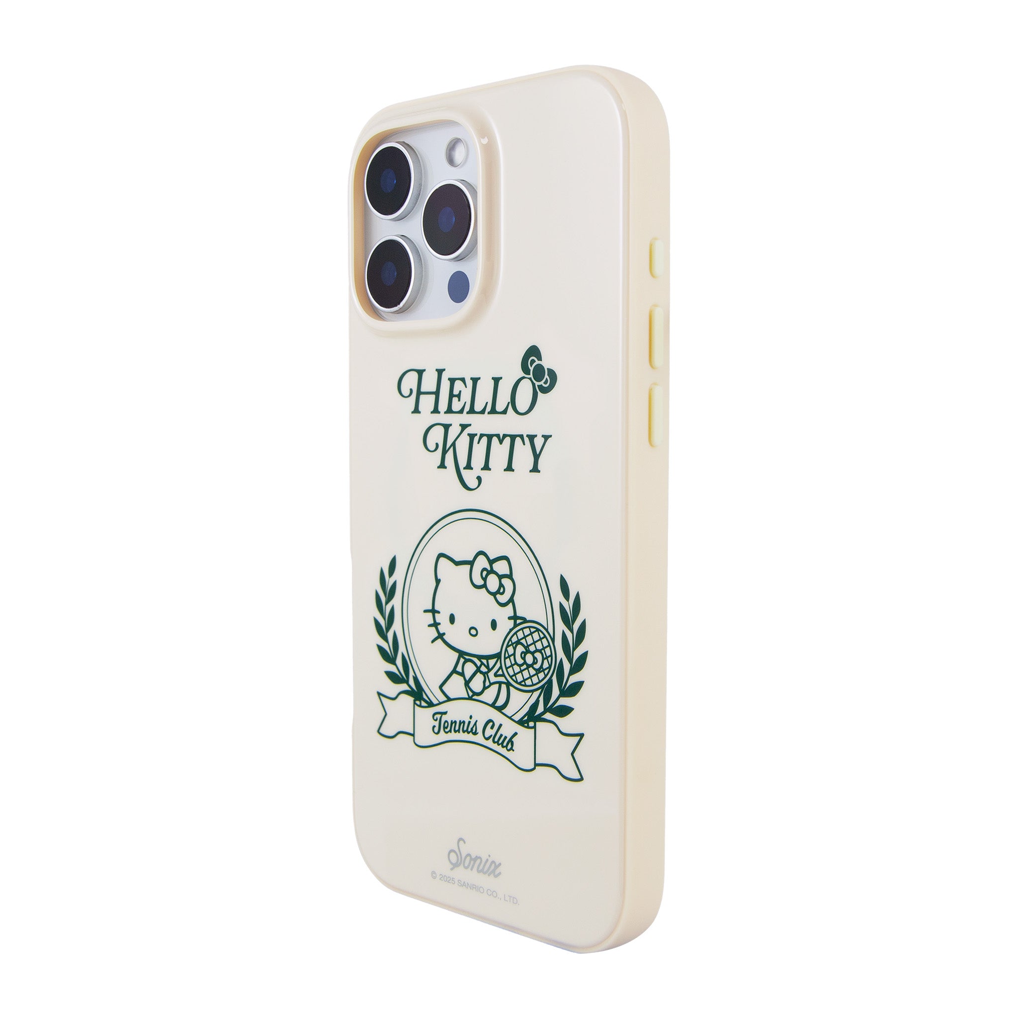 Hello Kitty Tennis collection iPhone 16 Pro Max case from the front, highlighting its MagSafe compatibility.