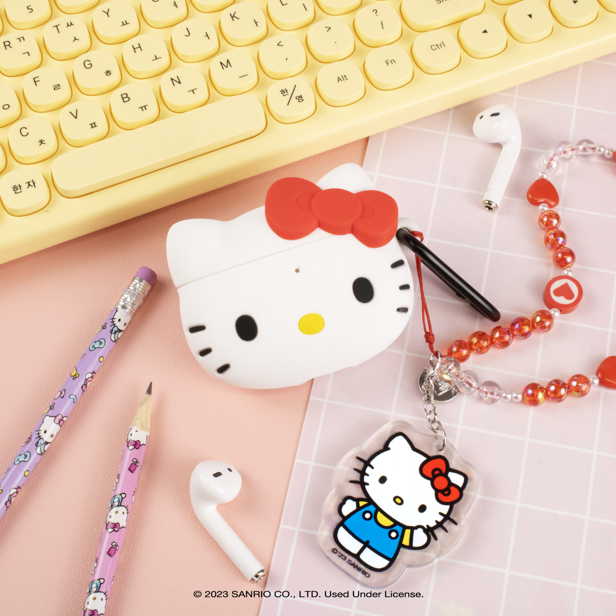 Cute Hello Kitty AirPods case showing the Sanrio character design