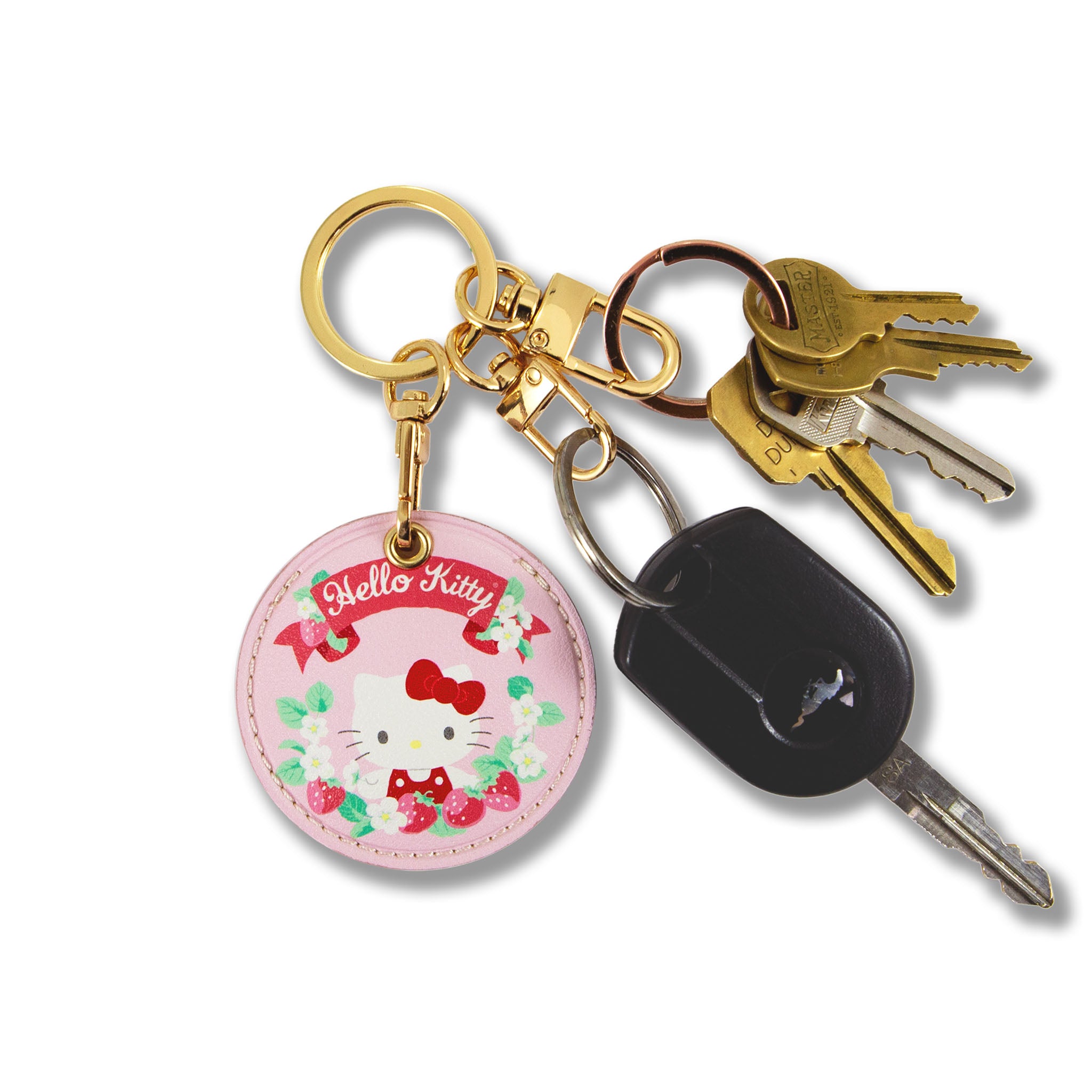 Hello Kitty Accessories keychain clipped to a canvas tote during travel