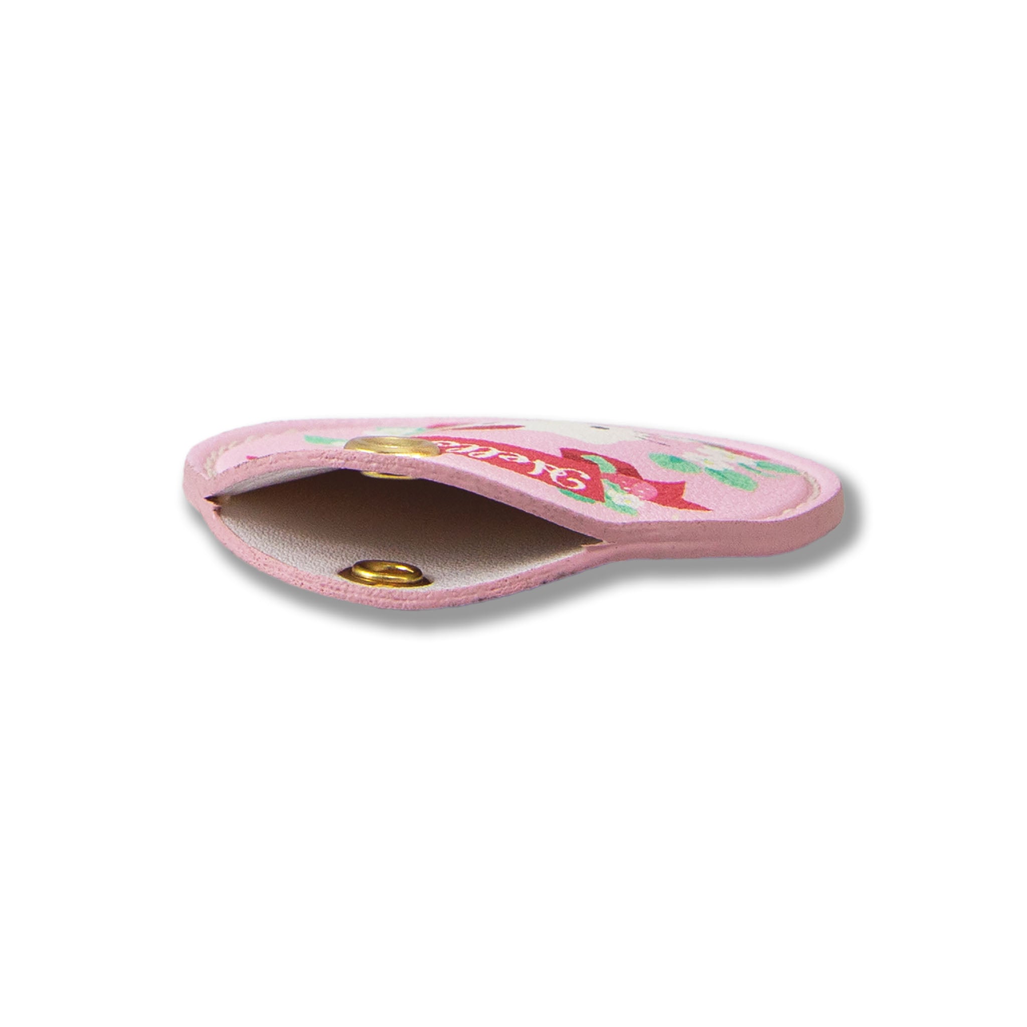 Top view of Sonix AirTag Keychain showing Hello Kitty charm and floral vegan leather
