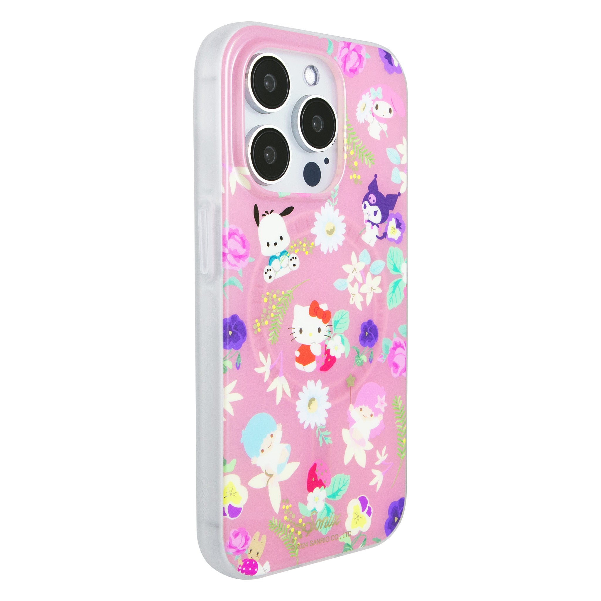 Close-up of Hello Kitty and friends design on iPhone case