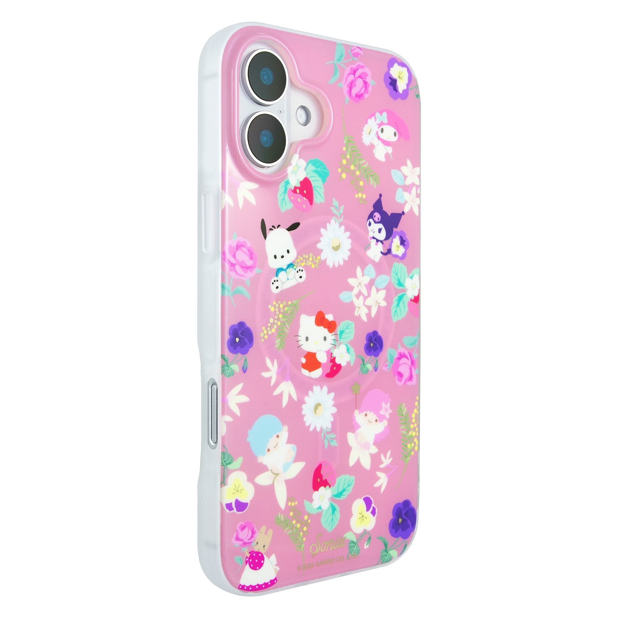 Side angle showing antimicrobial features of Hello Kitty case