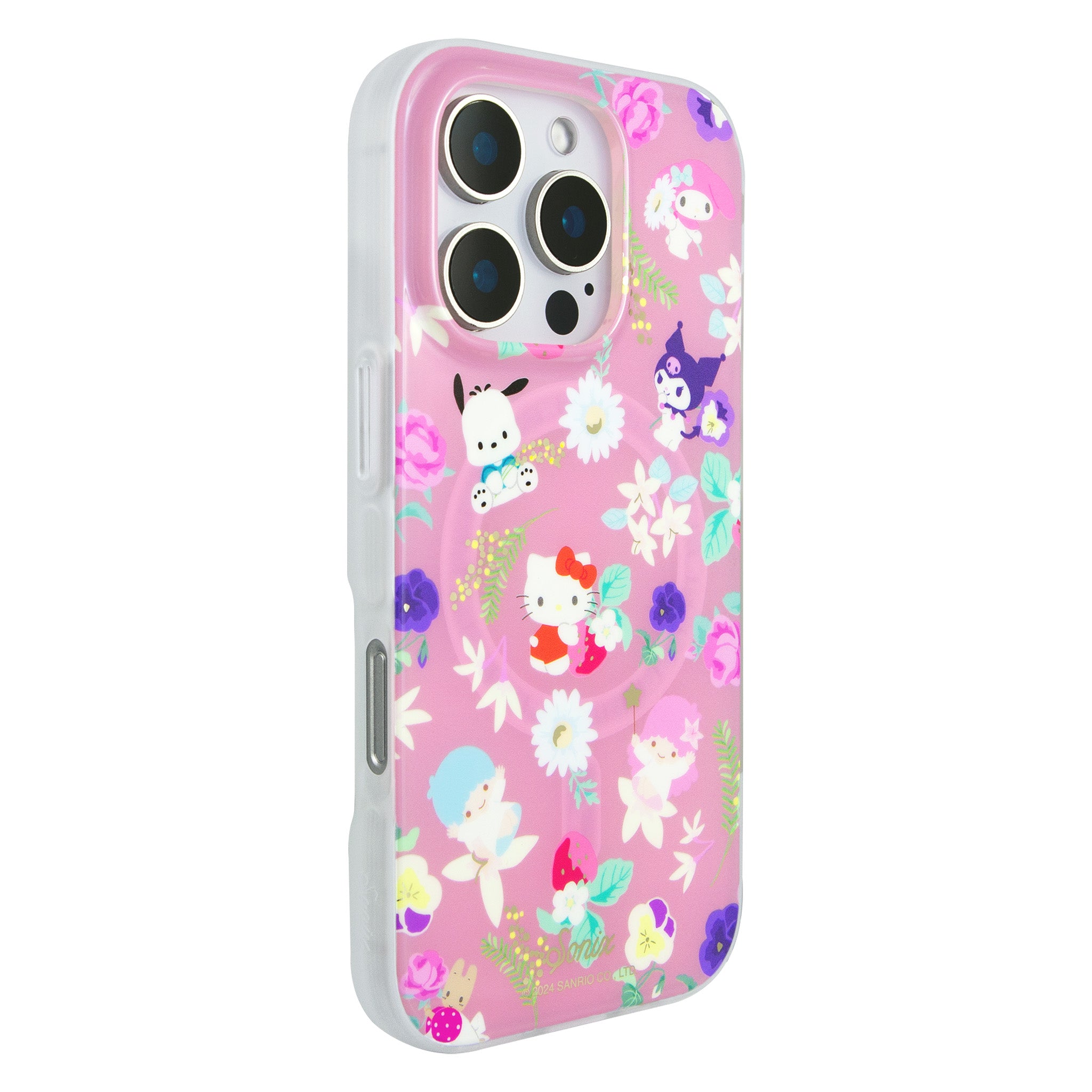 Side angle showing antimicrobial features of Hello Kitty case