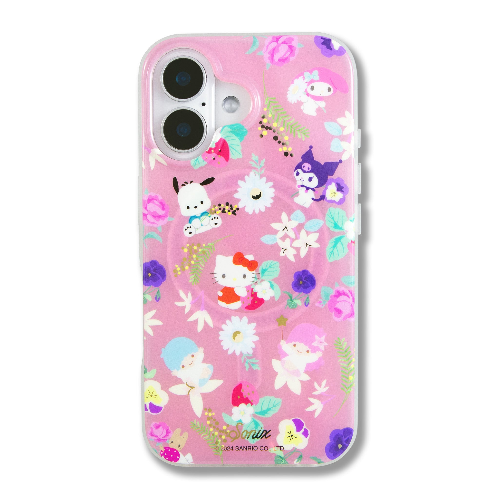 Close-up of Hello Kitty and friends design on iPhone case