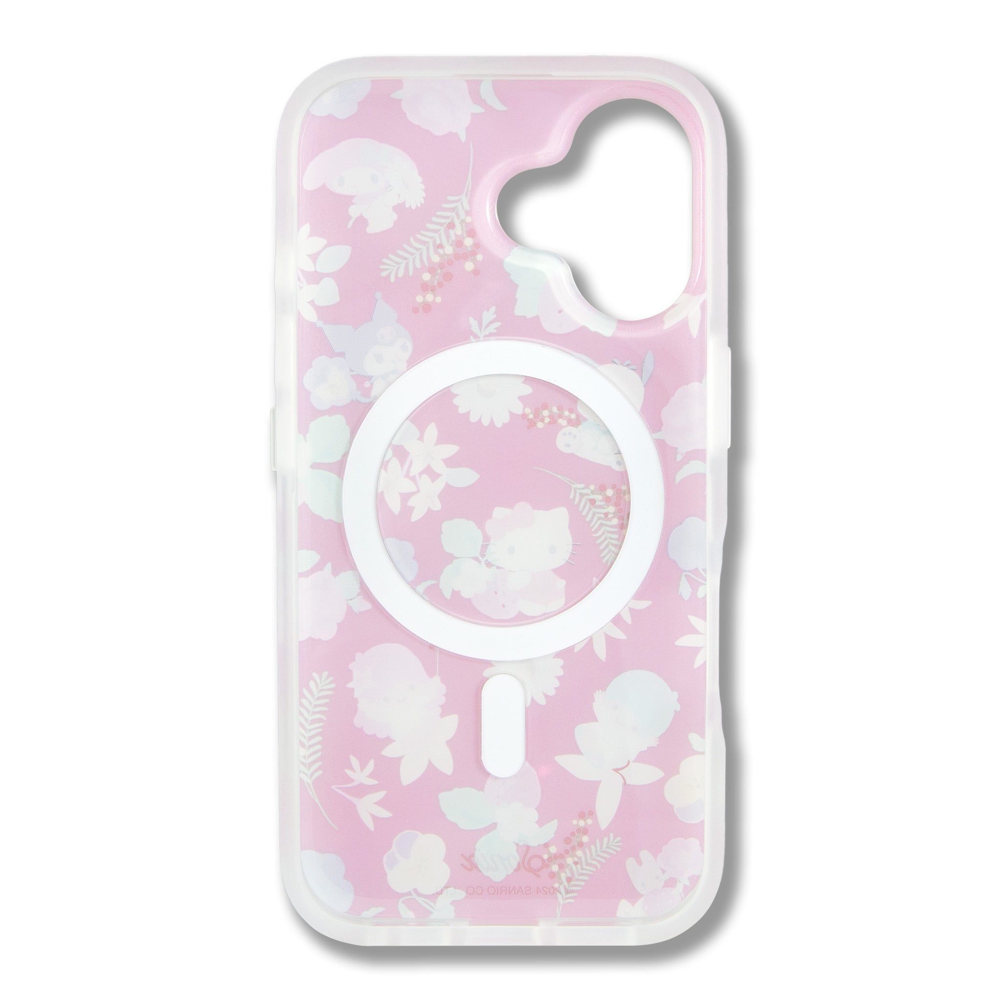 Close-up of Hello Kitty and friends design on iPhone case