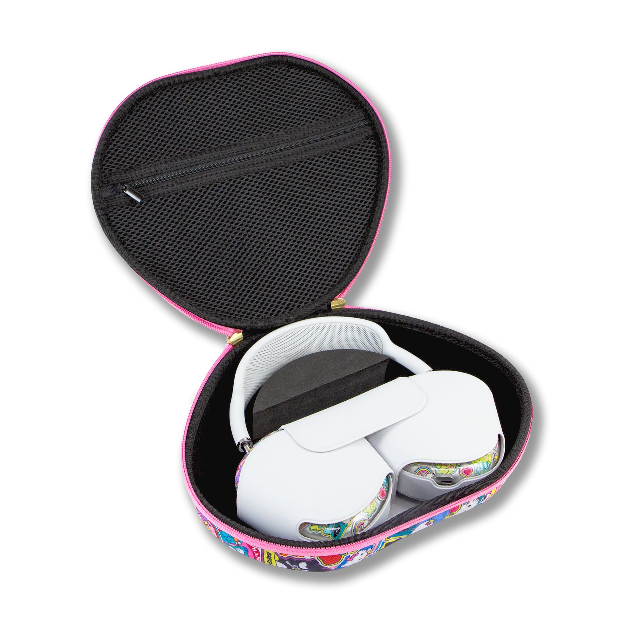 Open interior showing shockproof lining and mesh storage pocket