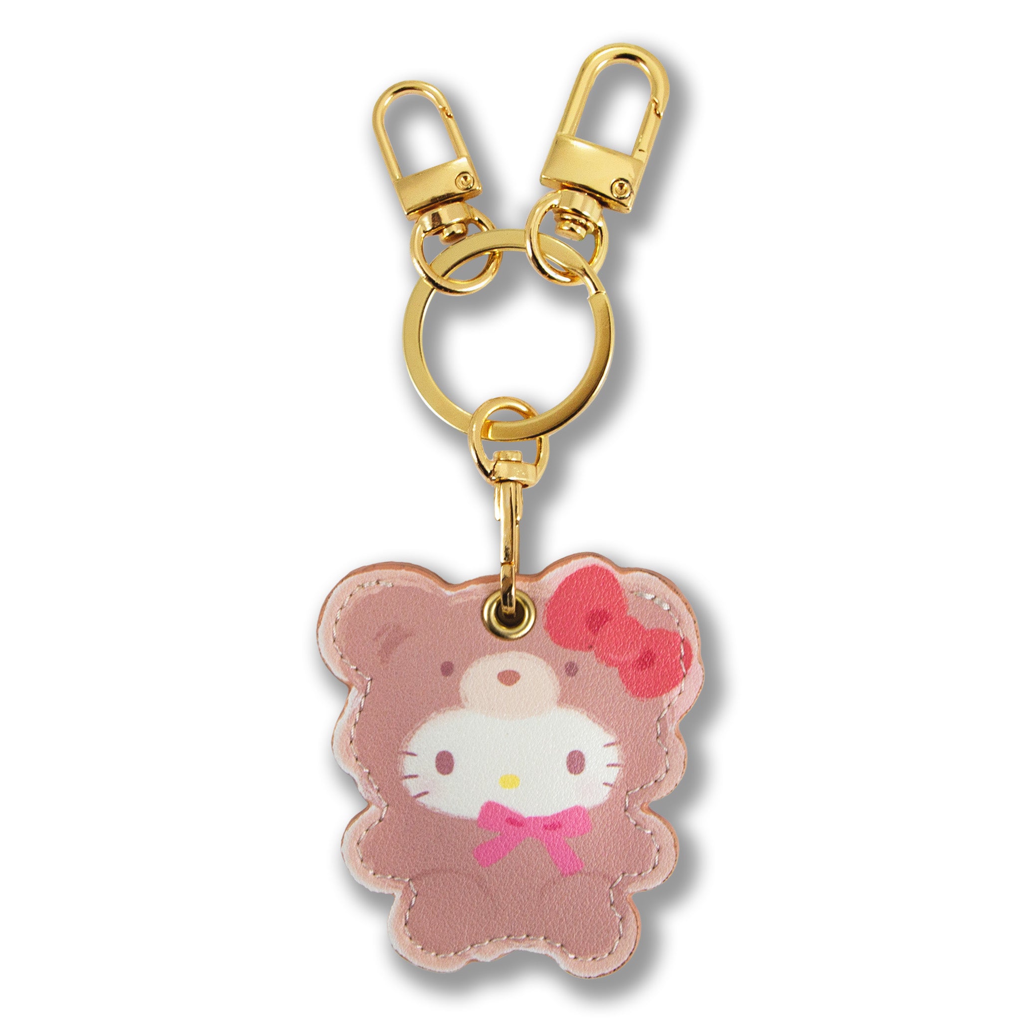Hello Kitty AirTag keychain in Latte Bears design attached to a bag