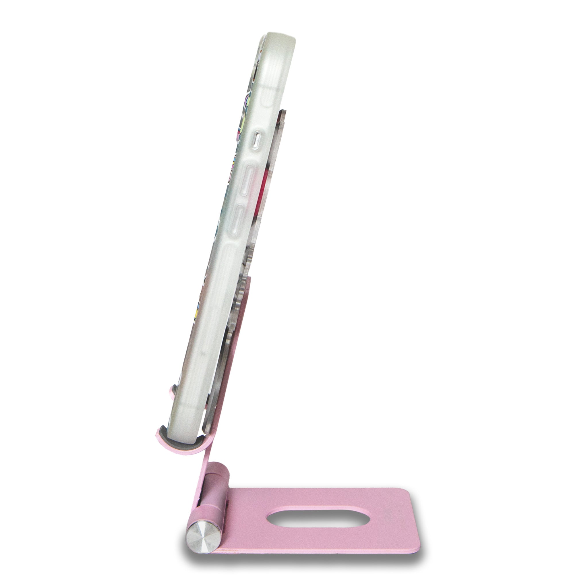 Close-up of Hello Kitty phone stand on a desk, showcasing its design and functionality.