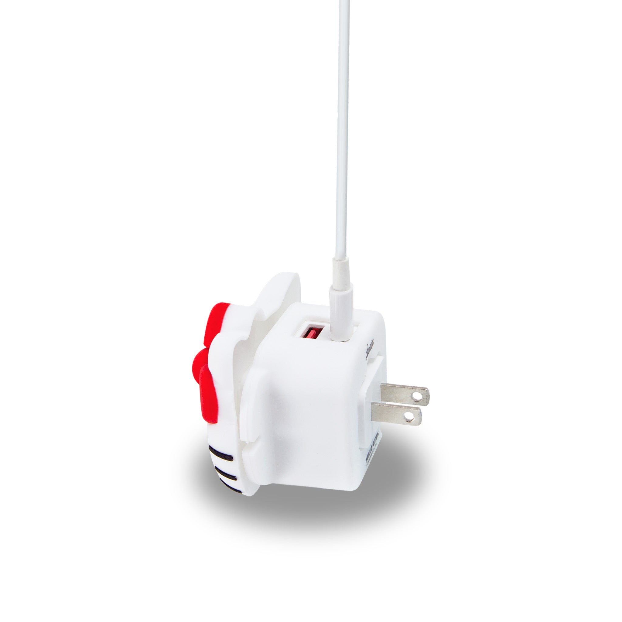 Hello Kitty wall adapter with wrapped charging cable for tangle-free storage.