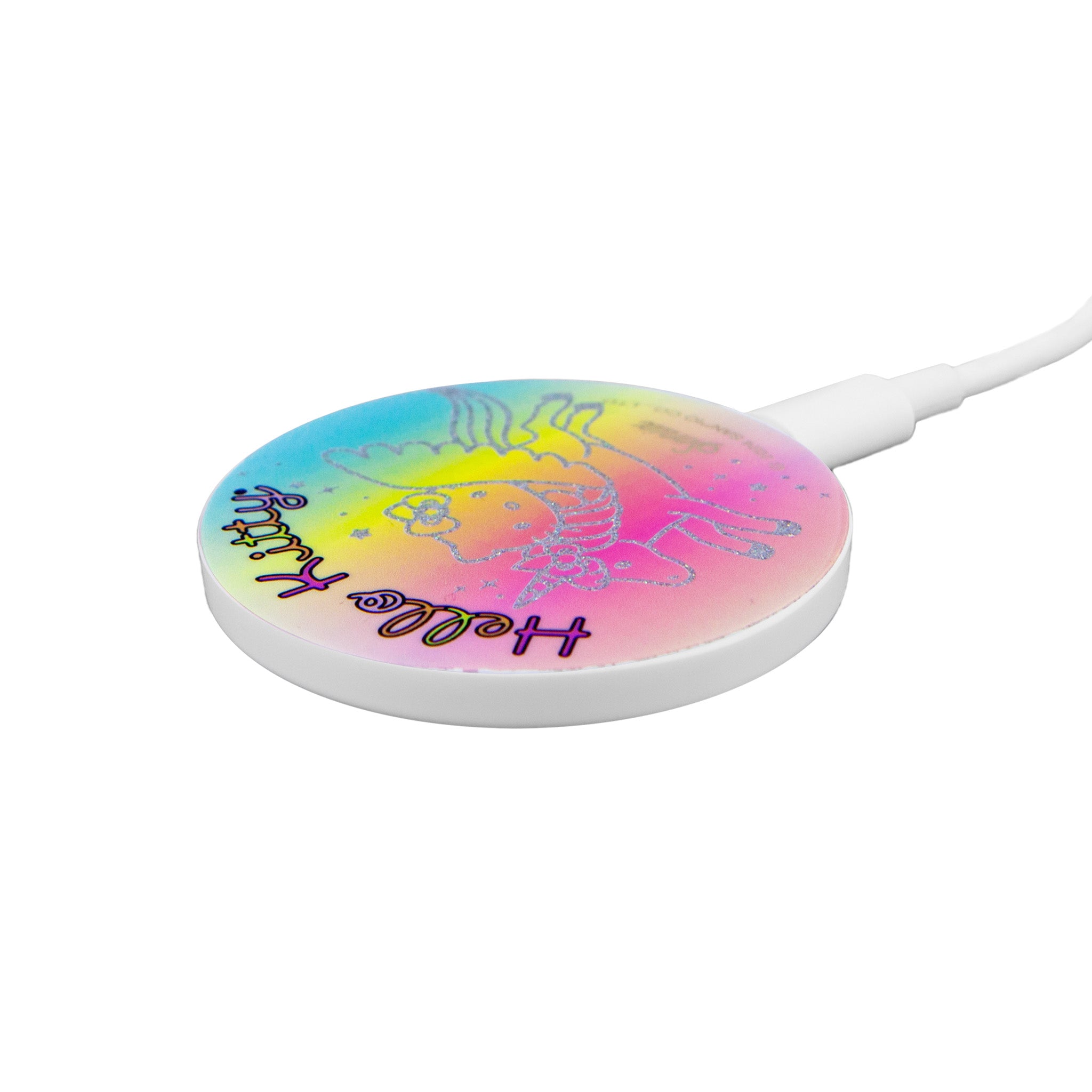 Hello Kitty MagLink Wireless Charger packaged with its USB-C cable and user manual