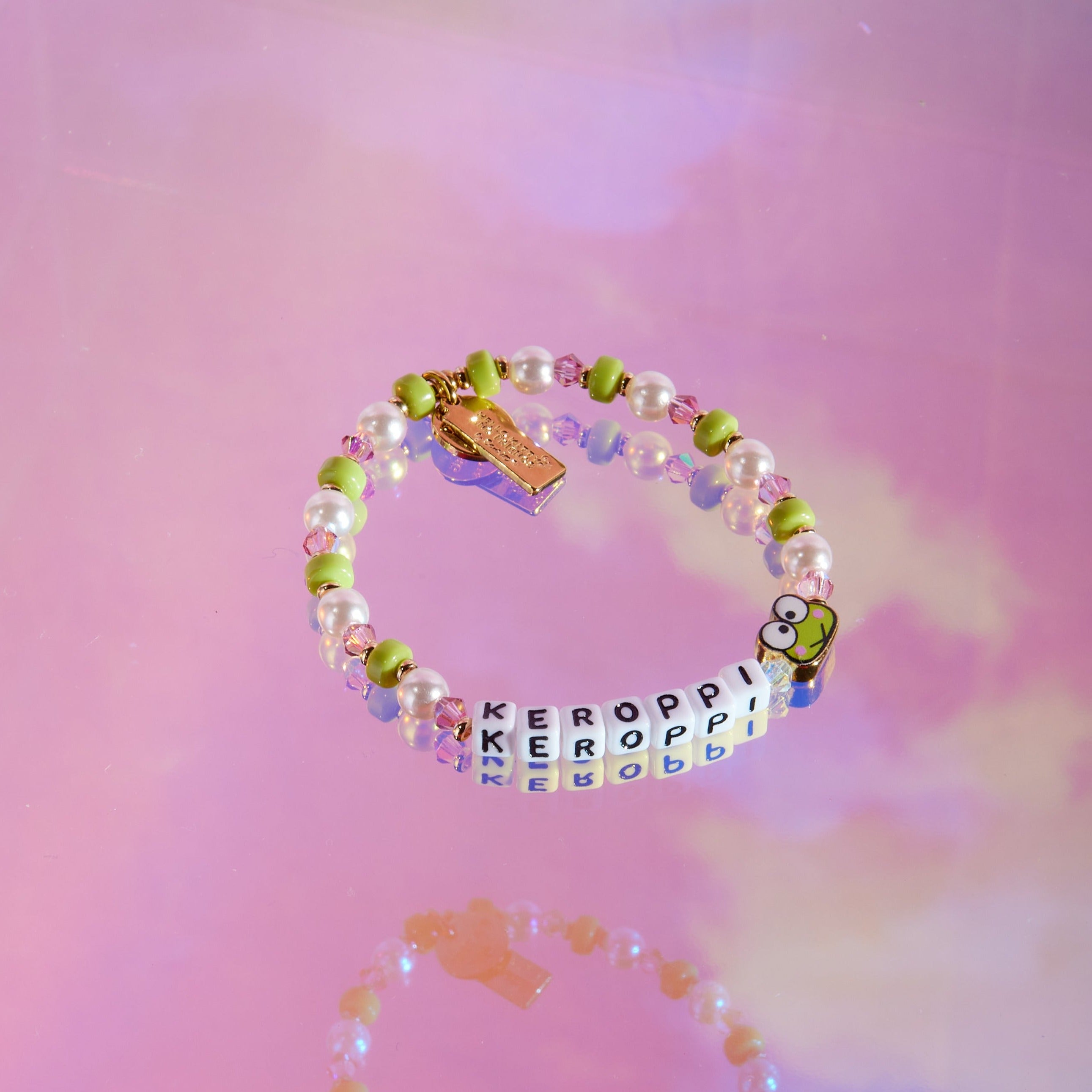 Stacked beaded bracelets friendship set with Keroppi charm