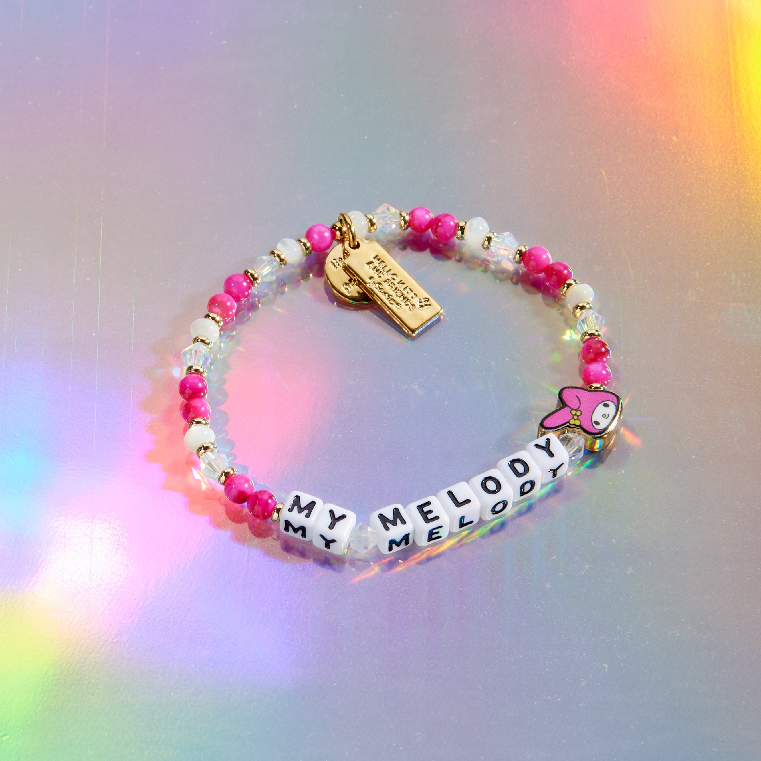 Styled beaded friendship bracelet with elastic stretch fit and plated brass hardware