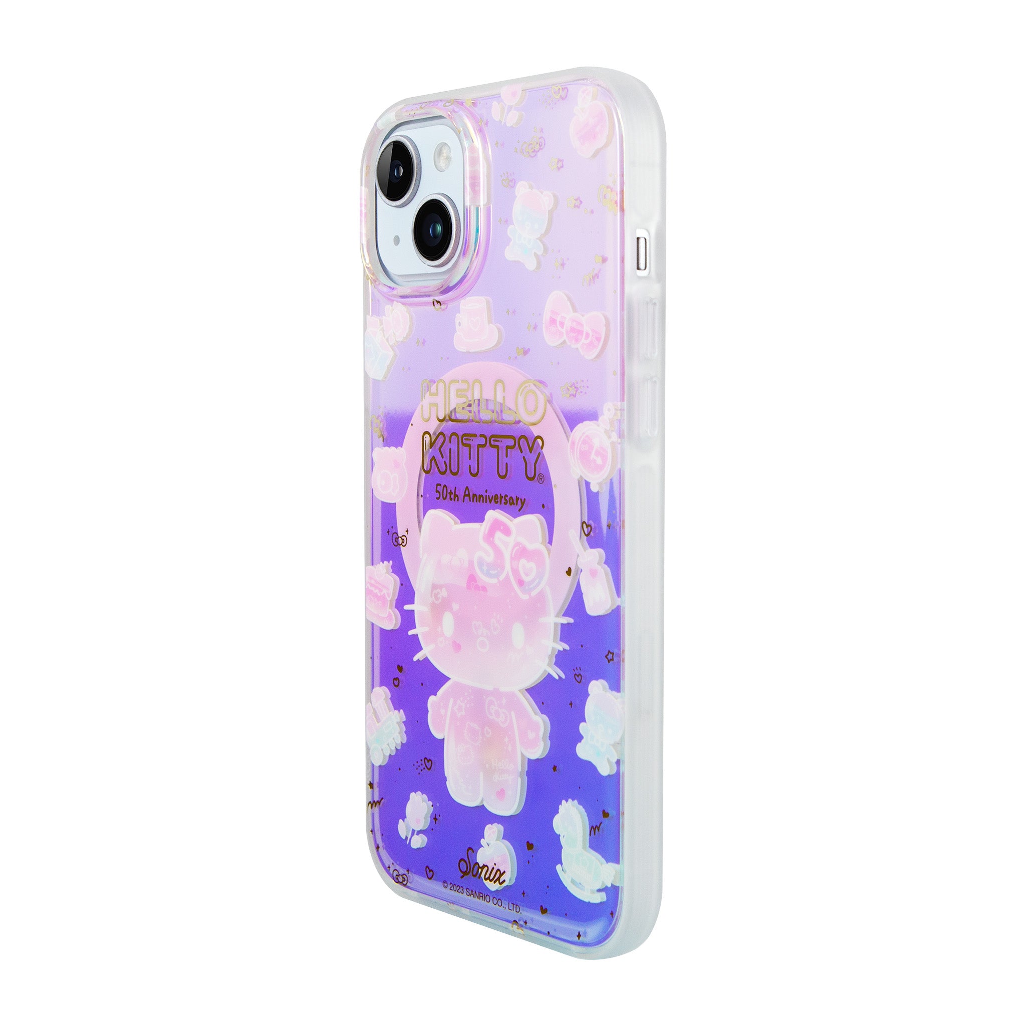 Close-up of grooved impact-resistant corners on Hello Kitty iPhone 16 case