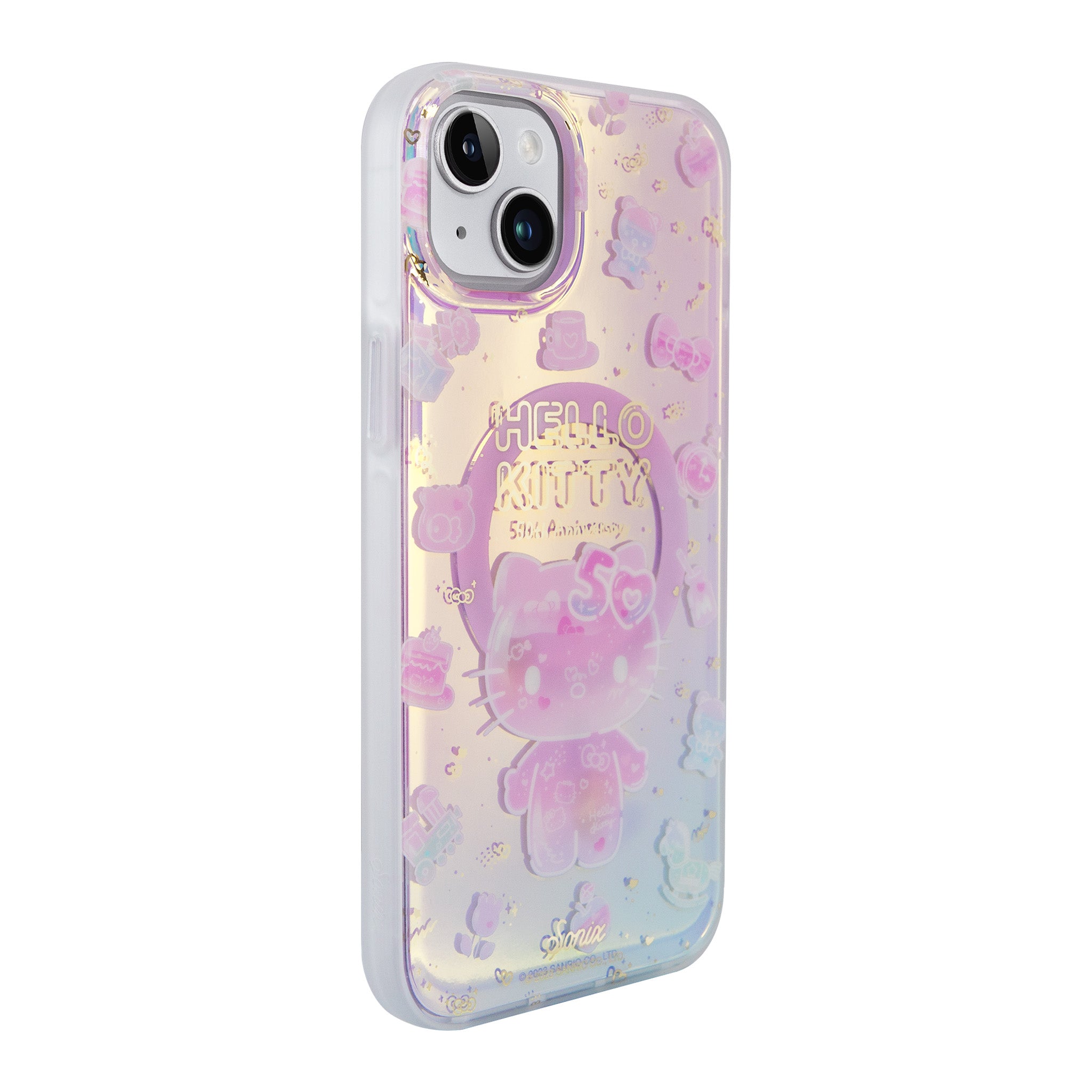 Close-up of grooved impact-resistant corners on Hello Kitty iPhone 16 case