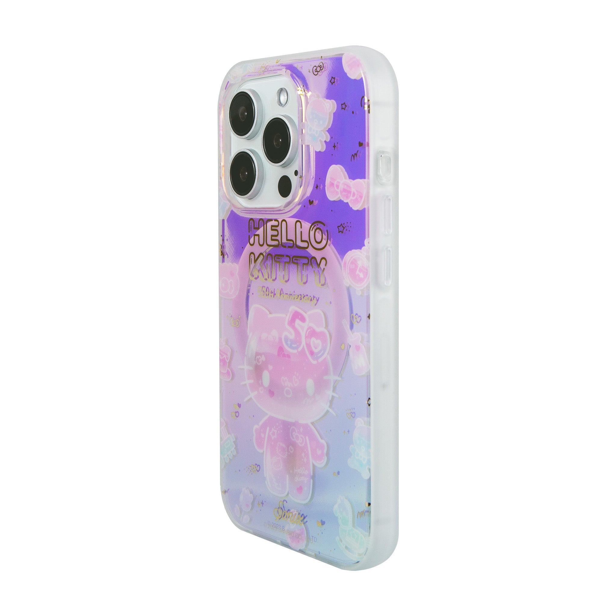 Close-up of grooved impact-resistant corners on Hello Kitty iPhone 16 case