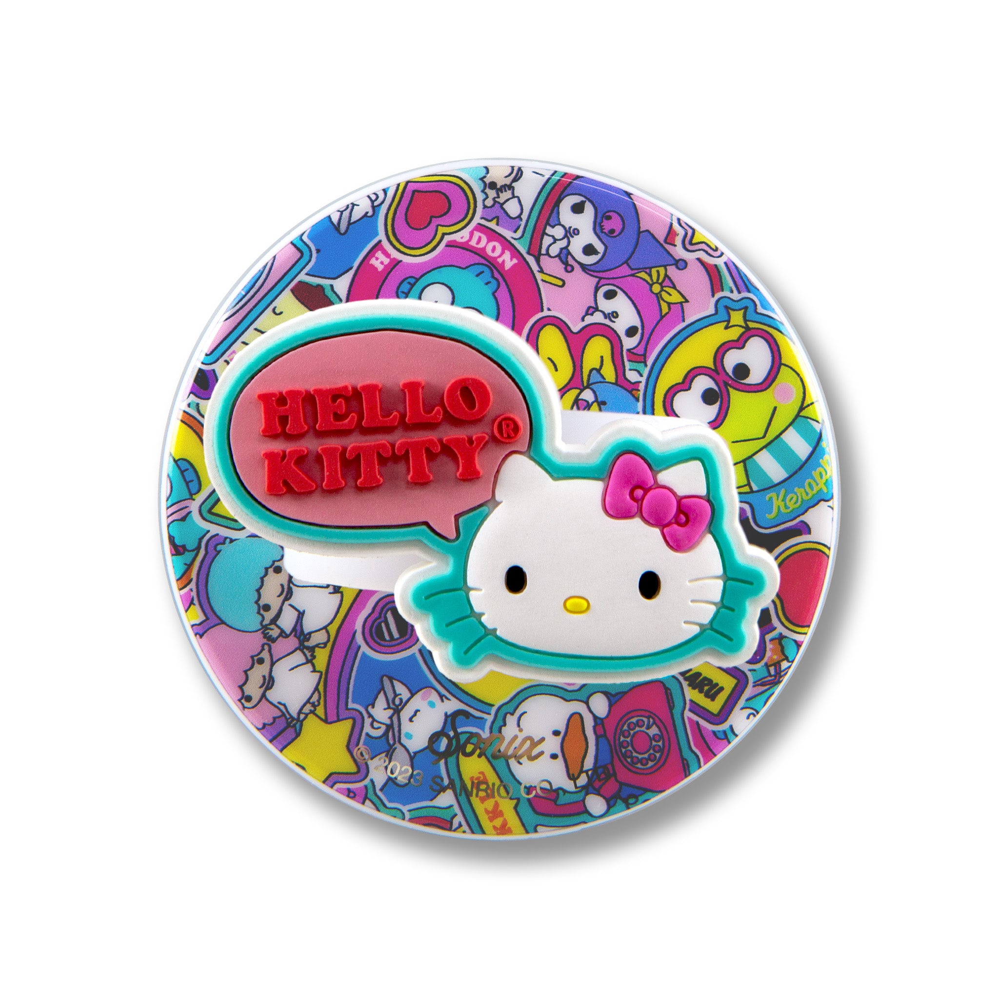 Hello Kitty Magnetic Phone Ring on a phone, demonstrating its secure attachment and stylish design as a phone magnetic phone holder.