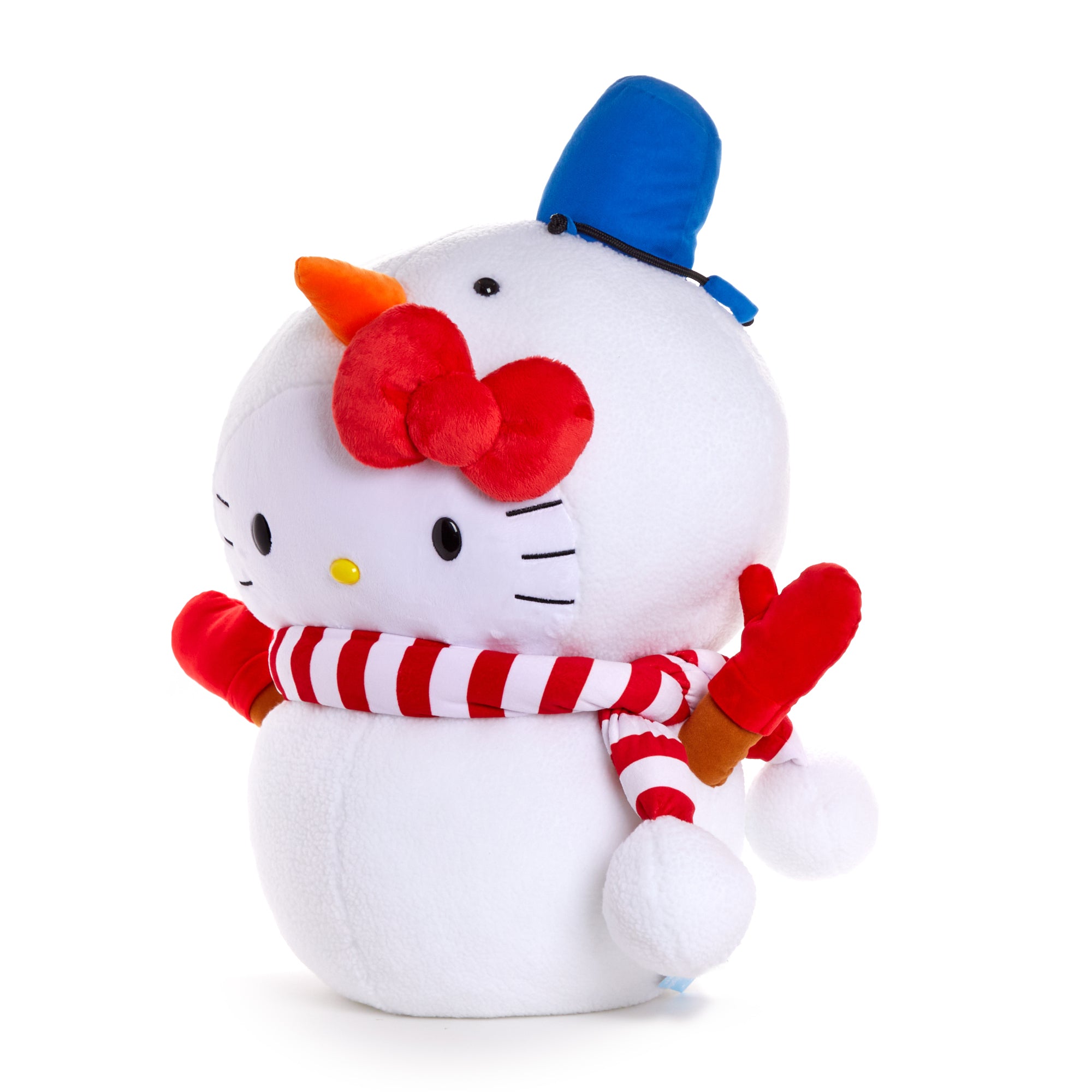 Close-up of embroidered details on the Hello Kitty holiday plush toy