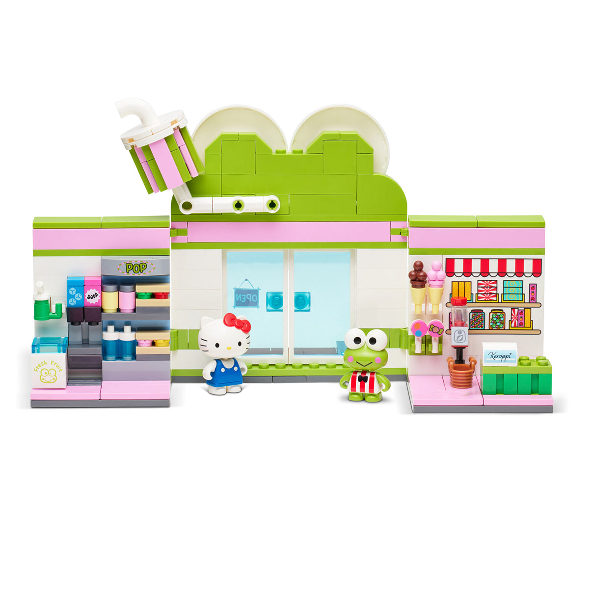 Hello Kitty and Keroppi minifigures with various treats and accessories