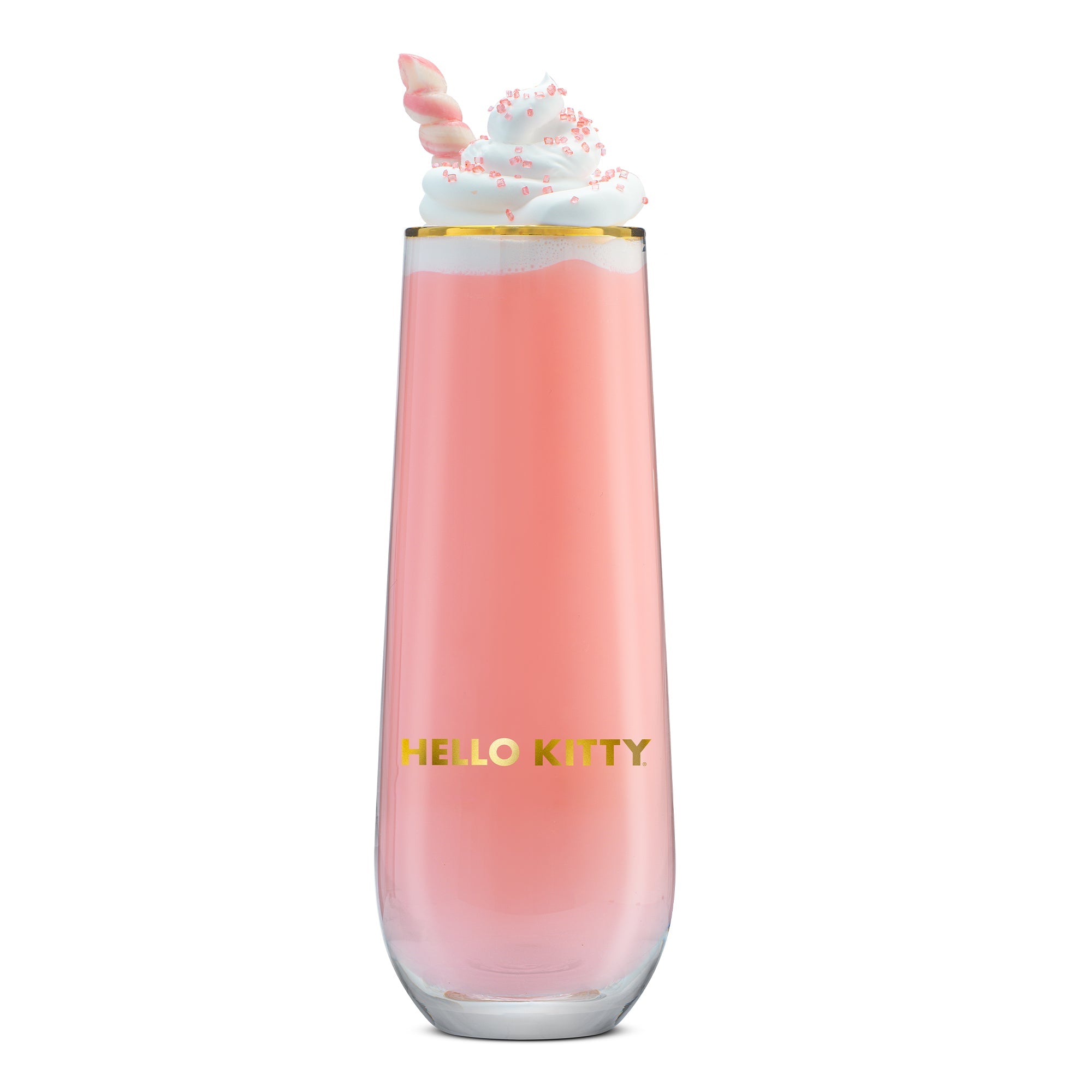 Elegant Sanrio drinkware featuring Hello Kitty outline and gold rim