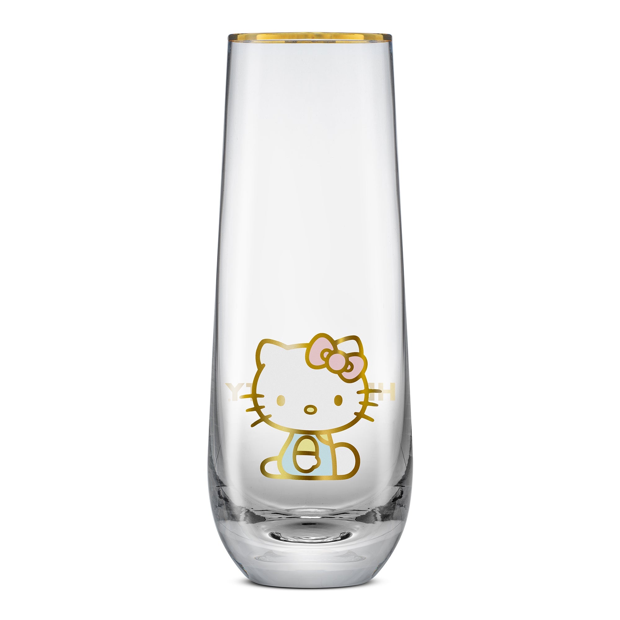 Elegant Sanrio drinkware featuring Hello Kitty outline and gold rim