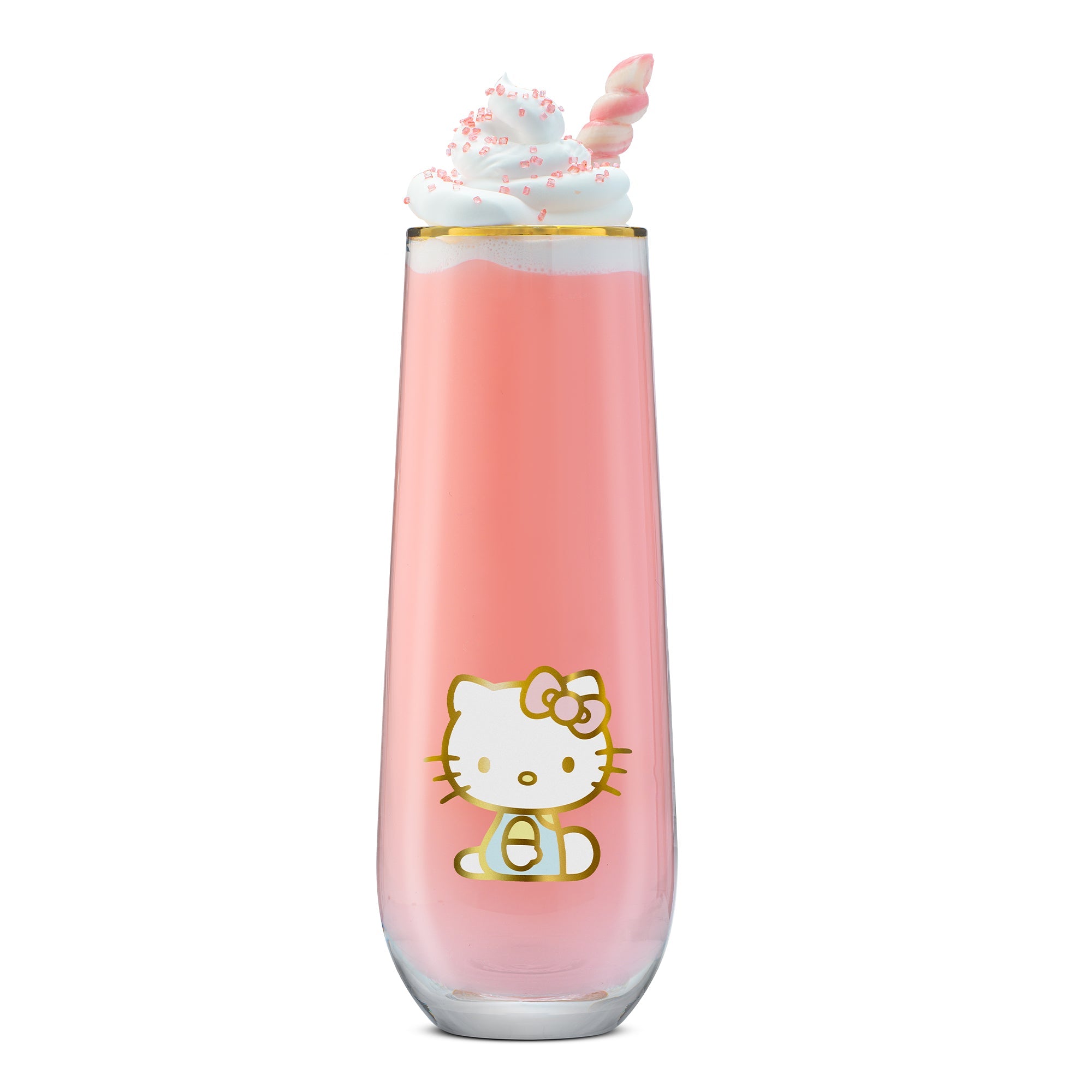 Set of four Hello Kitty glasses with gold accents, ideal for parties