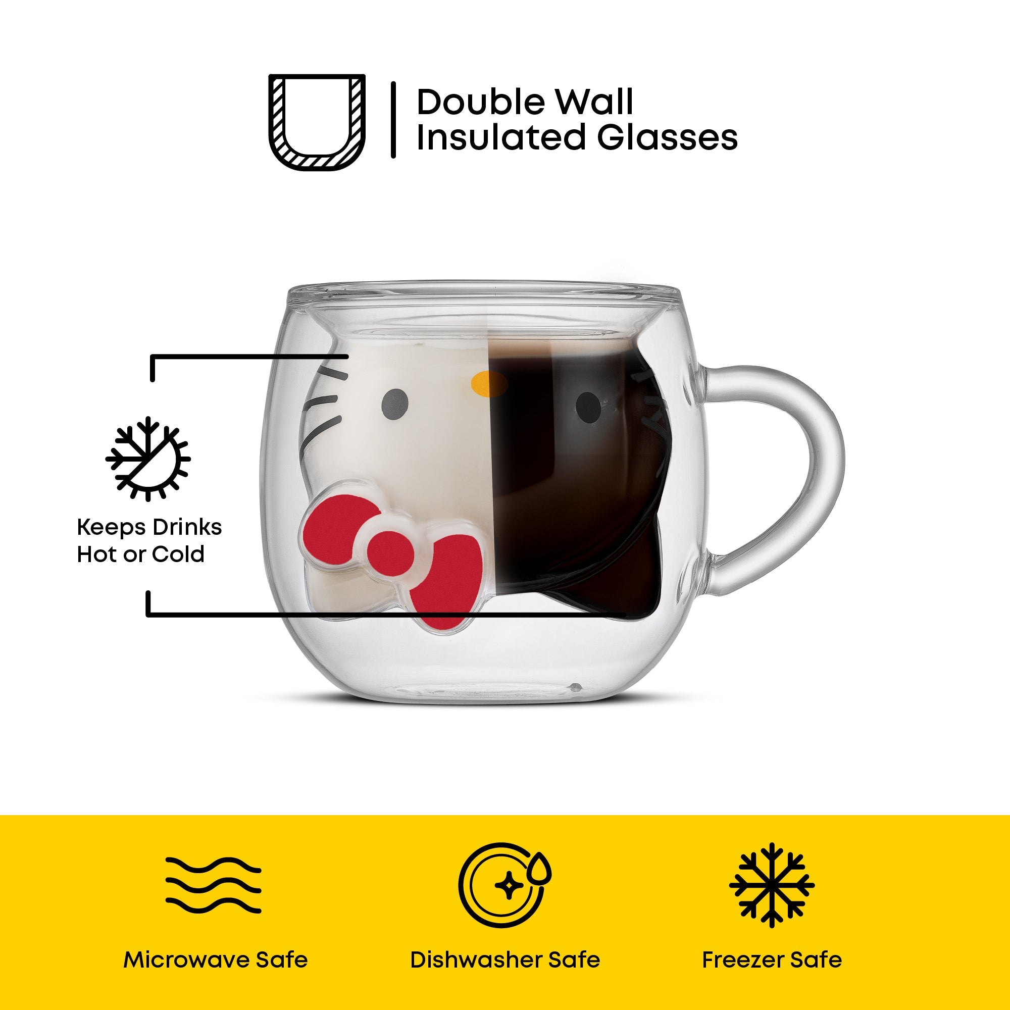 Hello Kitty 3D Double Wall Espresso Glass - Cute & Insulated Coffee Mug - Image 6