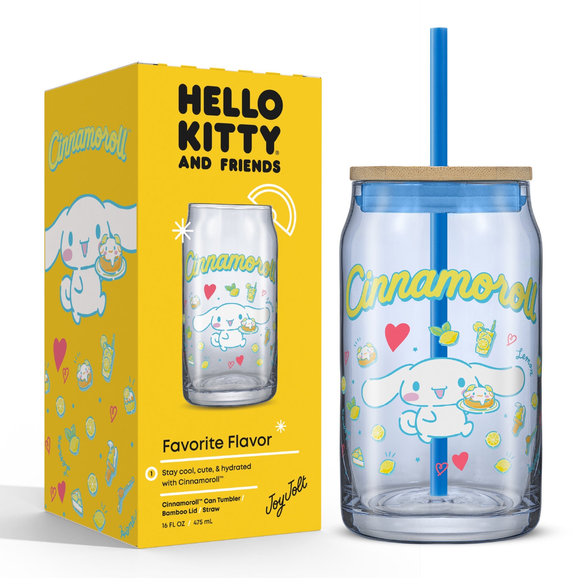 Cinnamoroll glass tumbler with bamboo lid, gift-boxed and ready for shipping