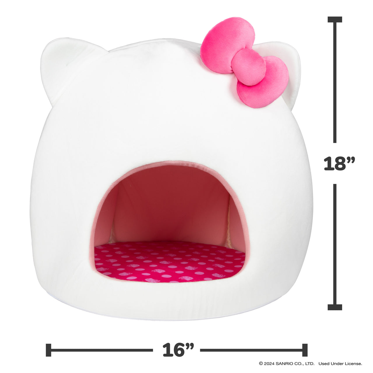 Hello Kitty cat cave bed with plush velboa fabric and spacious interior
