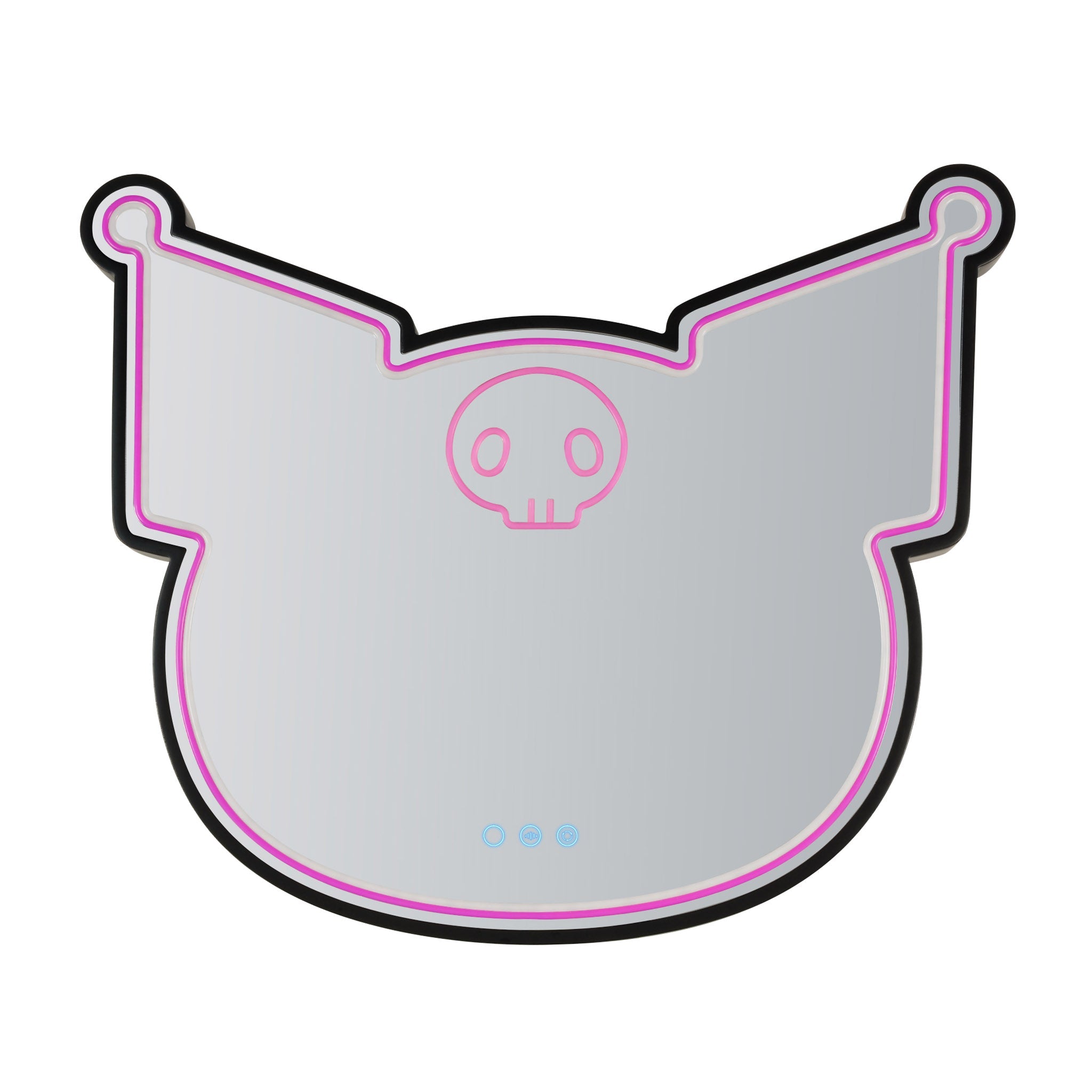 Front view of Kuromi Neon RGB mirror showcasing colorful illumination.