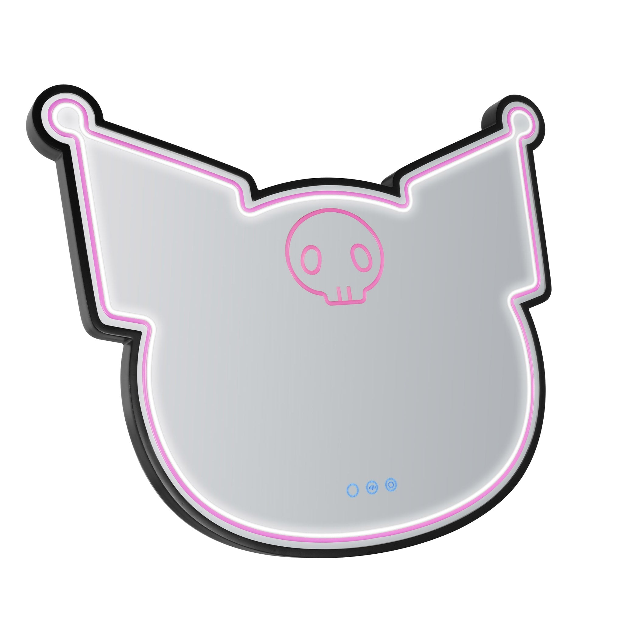 Side angle of the Kuromi vanity mirror with lights in a stylish vanity setup.