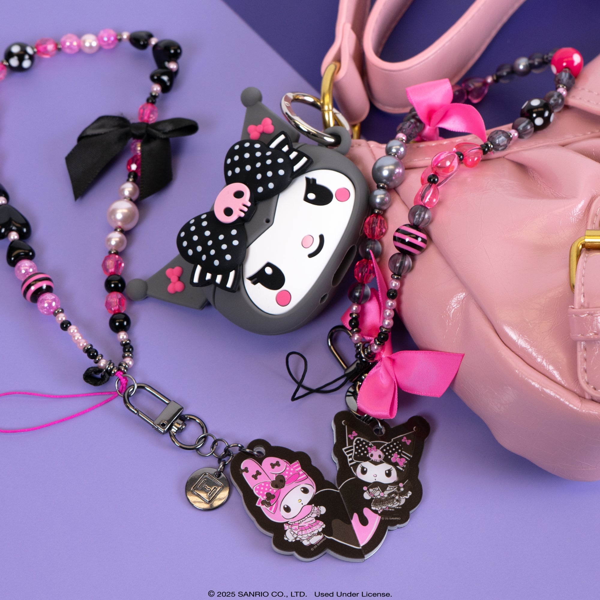 Kuromi 20th Anniversary 3D figural AirPods case showing wireless charging compatibility