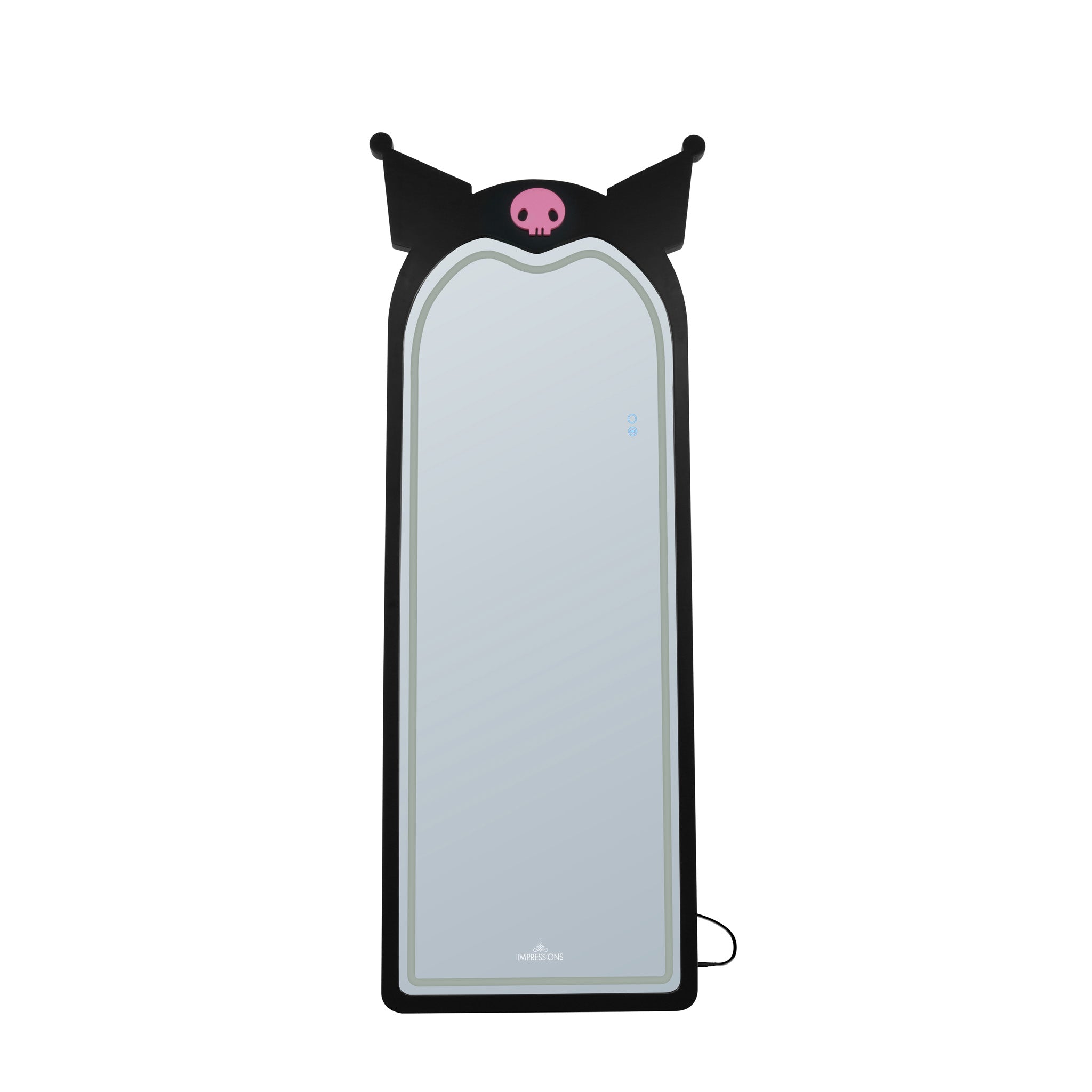 Close-up of the vanity mirror with lights showing RGB color options