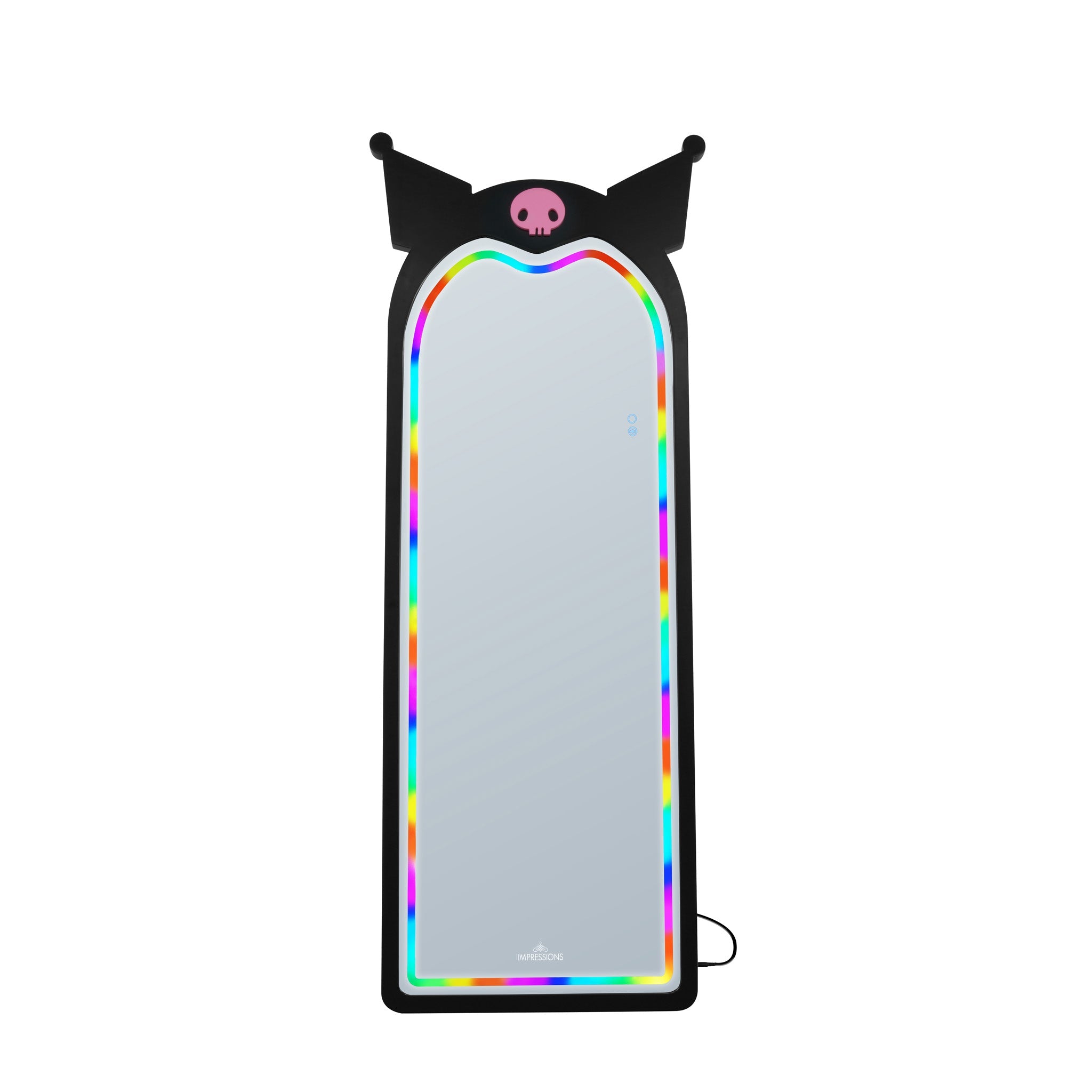 Close-up of the vanity mirror with lights showing RGB color options