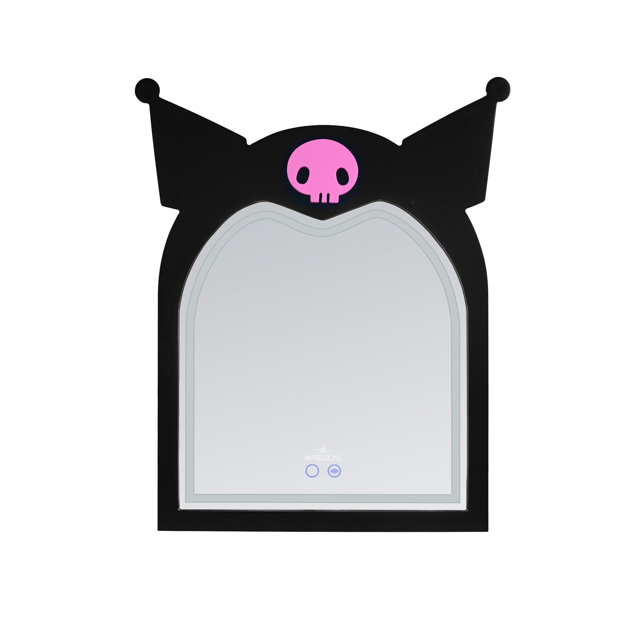 Kuromi Arch RGB Vanity Mirror mounted on a wall with RGB lighting
