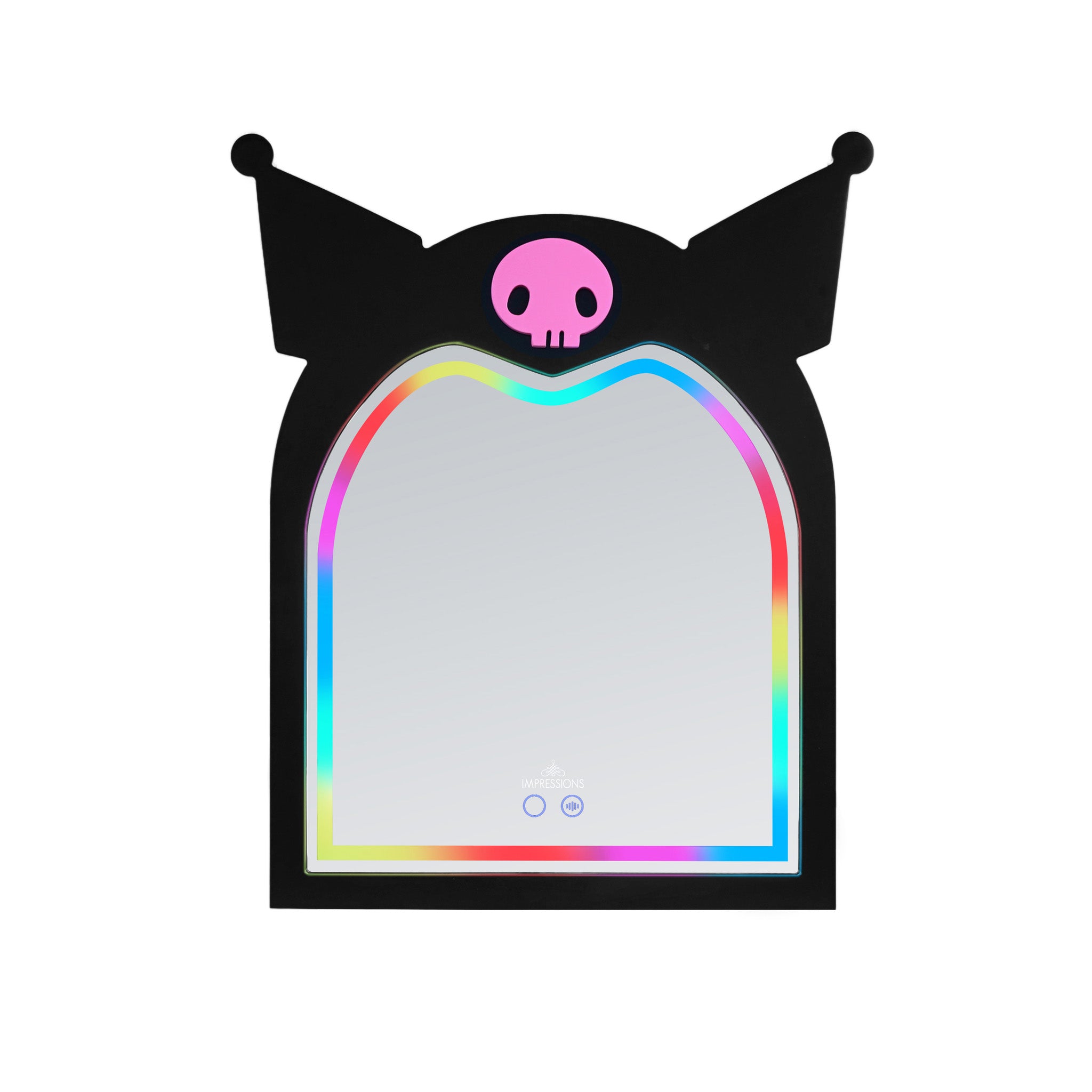 Kuromi Arch RGB Vanity Mirror with LED lights turned on