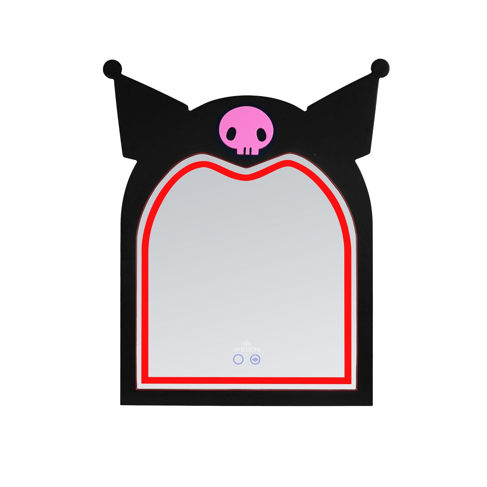 Kuromi Arch RGB Vanity Mirror displayed on a vanity with easel stand