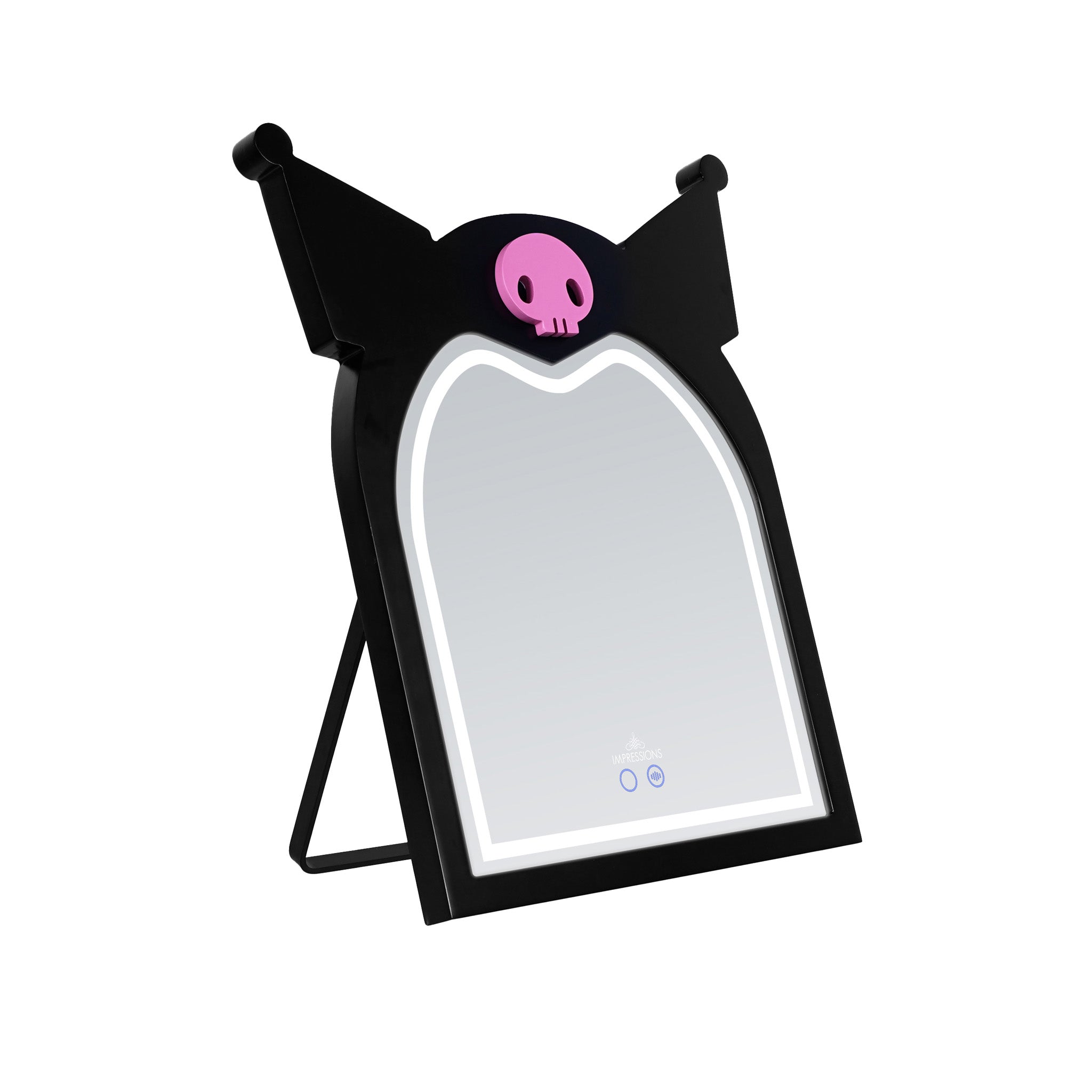 Kuromi Arch RGB Vanity Mirror displayed on a vanity with easel stand