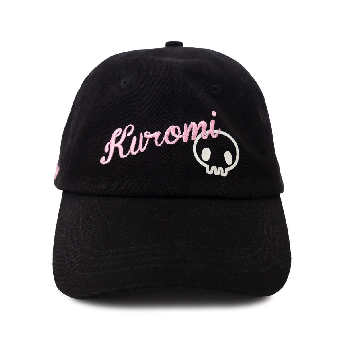 Kuromi party hat front view with glow-in-the-dark skull emblem